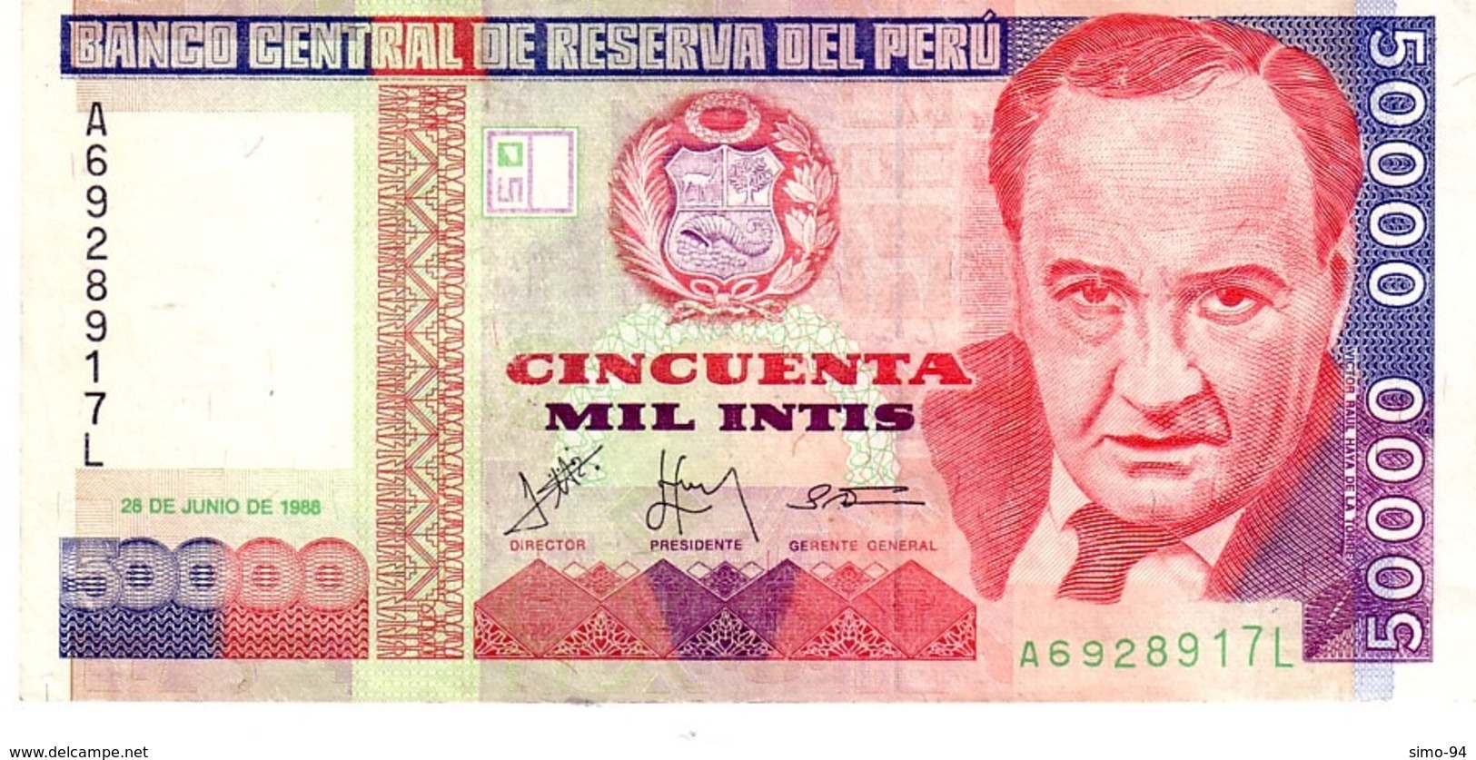 Peru P.142  50000 Intis 1988 Unc - Peru