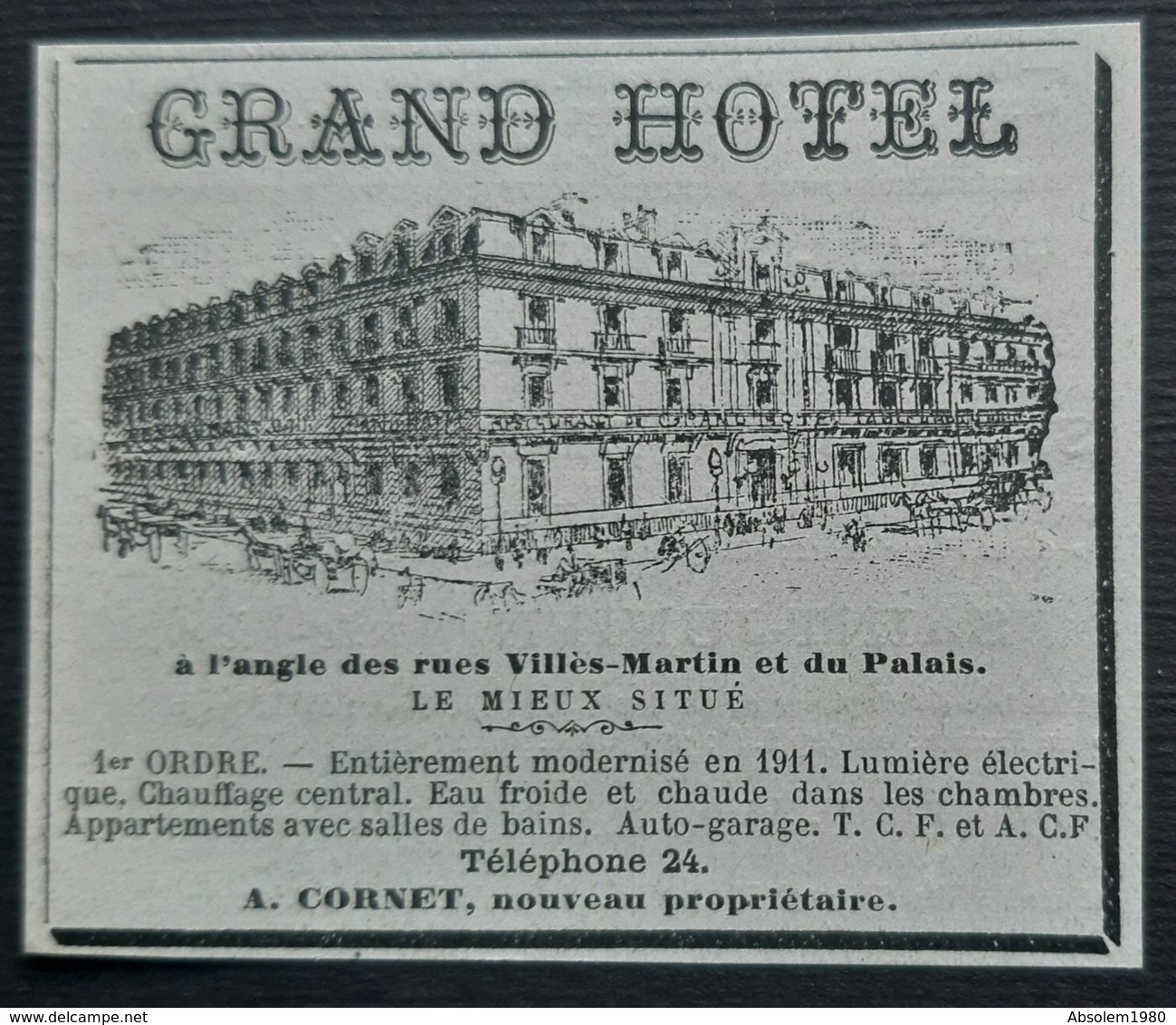 SAINT NAZAIRE GRAND HOTEL RUE VILLES MARTIN GERANT CORNET PUBLICITE ANCIENNE 1914 LOIRE ATLANTIQUE 44 - Werbung