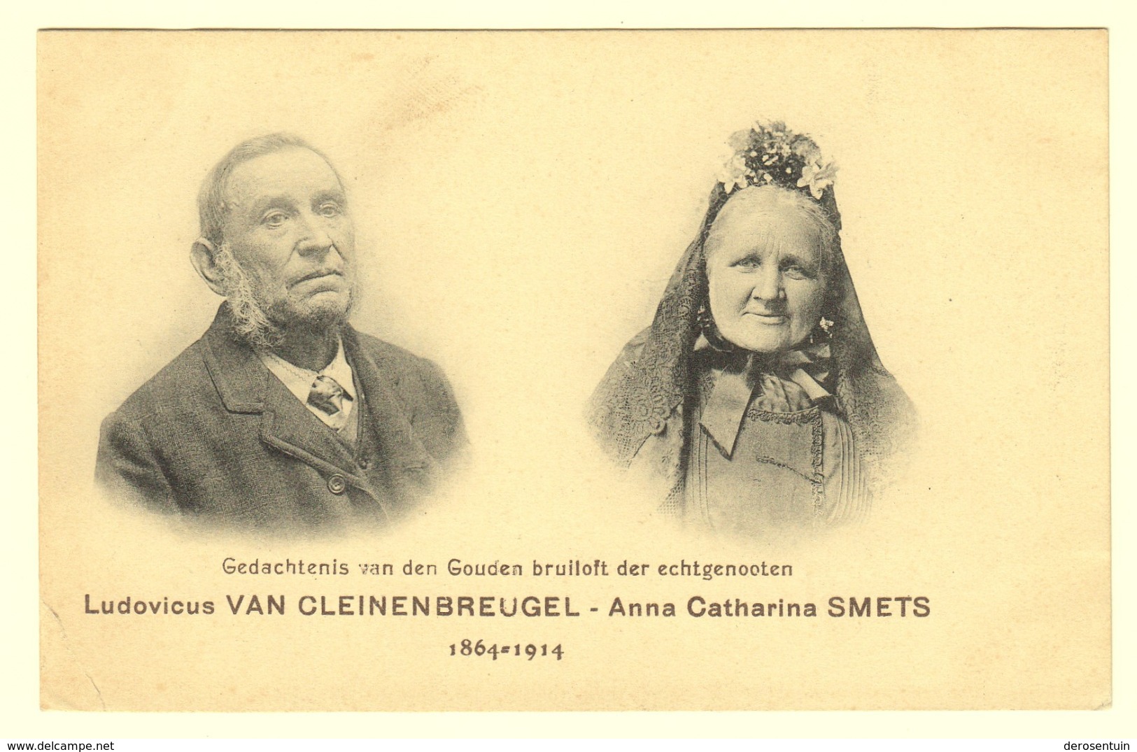 A0137	[Postkaart] Gouden Bruiloft ... Ludovicus Van Cleinenbreugel - Anna Catharina Smets (Imp. Charles Peeters Leuven) - Généalogie