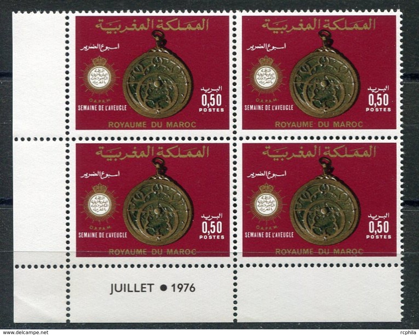 RC 14354 MAROC N° 776 SEMAINE DE L'AVEUGLE BLOC DE 4 COIN DATÉ NEUF ** - Maroc (1956-...)