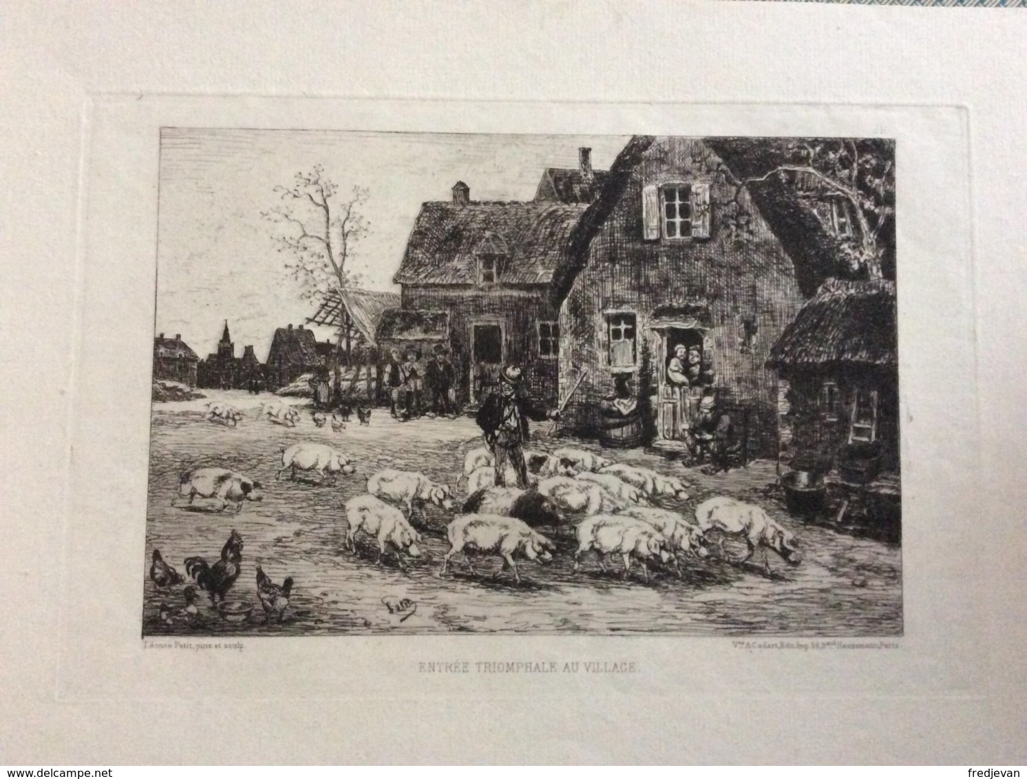 Oude Gravure / Entréé Triomphale Au Village / Léonce Petite, Pinx Et Sculp - Estampes & Gravures