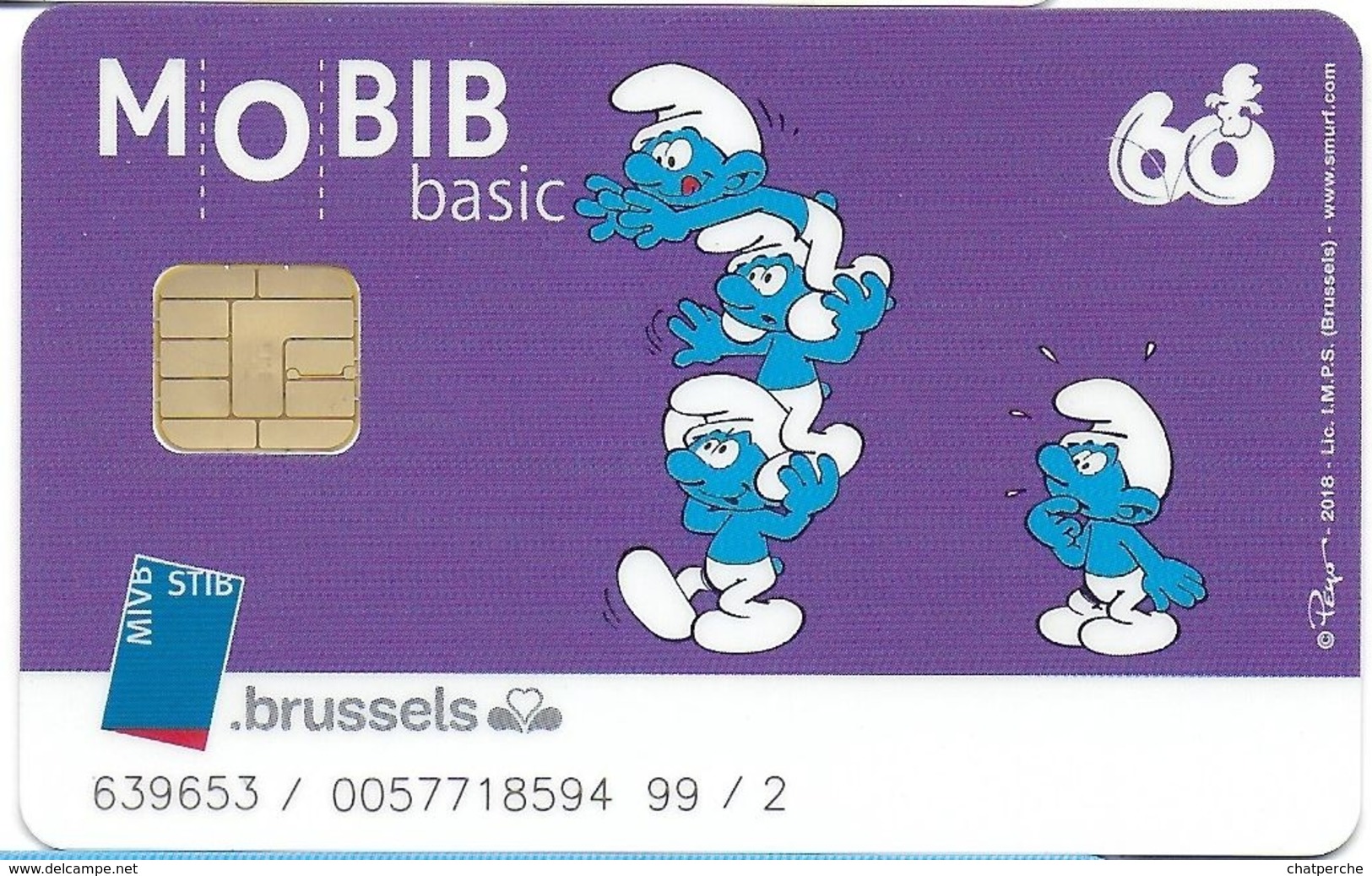 CARTE A PUCE TRANSPORT MOBIB BASIC MVB STB BRUSSELS B-D BANDE DESSINÉE ILLUSTRATEUR PEYO SCHTROUMPF ACROBATES - Sonstige & Ohne Zuordnung