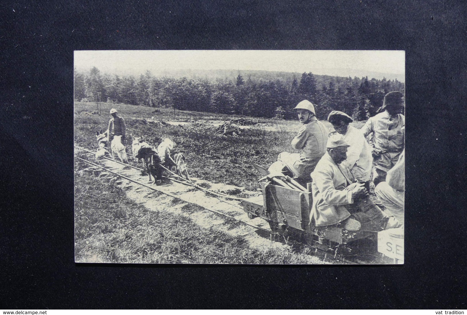 MILITARIA - Carte Postale - Attelage De Chiens Tirant Un Wagonnet Sur Une Petite Ligne Avec Militaires - L 46084 - Personajes