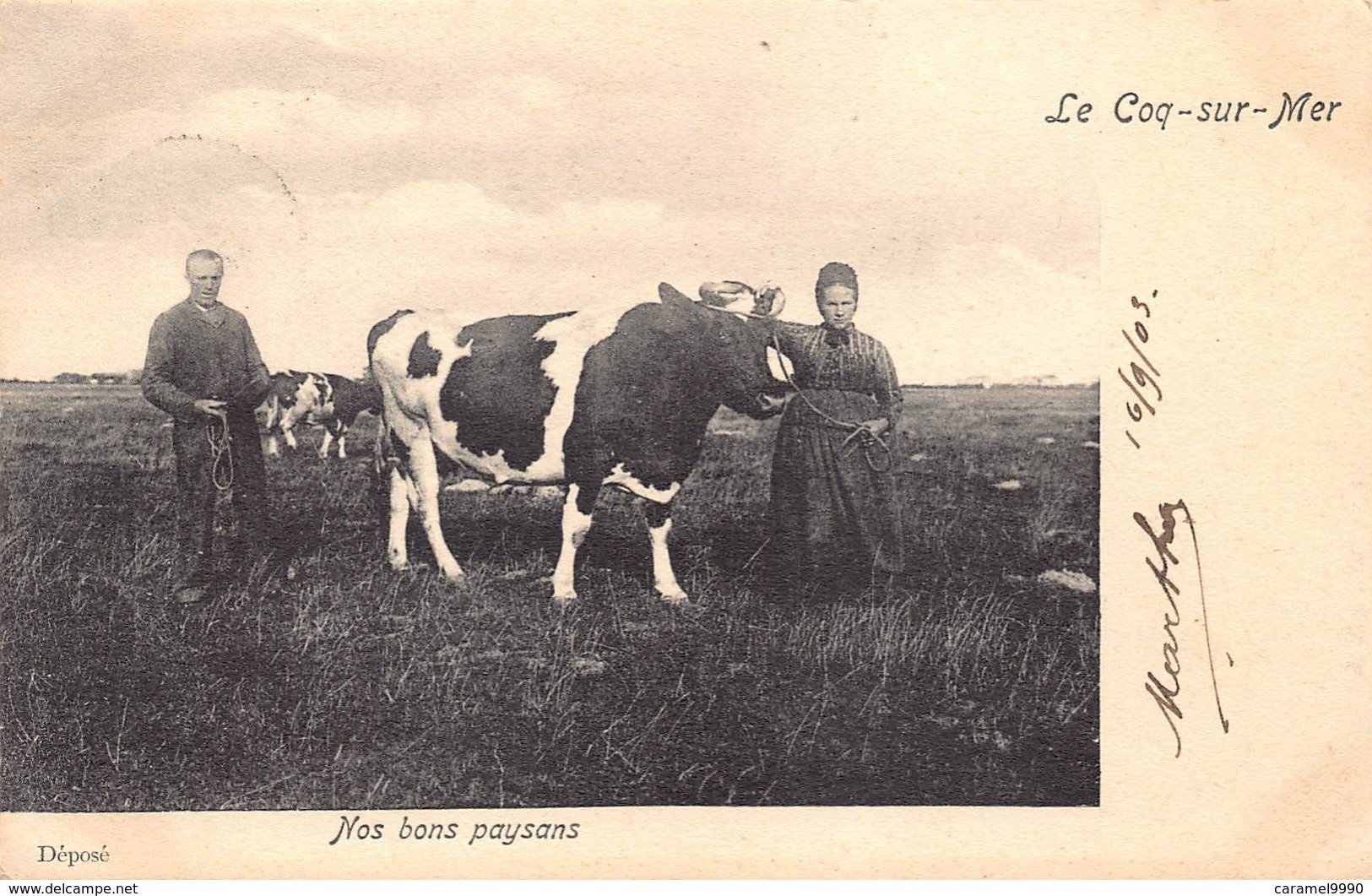 België West-Vlaanderen  DE HAAN  Nos Bons Paysans  Boer En Boerin Met Een Koe  16/09/1905      M 378 - De Haan