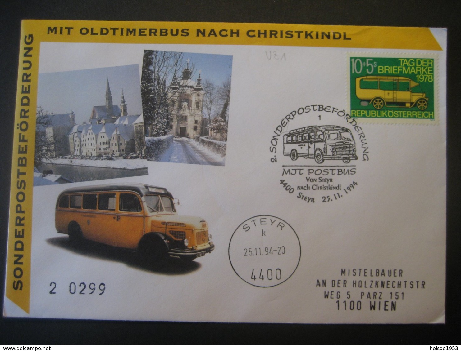 Österreich- Sonderpostbeförderung 25.11.1994 Mit Oldtimerbus Von Steyr Nach Christkindl - Lettres & Documents