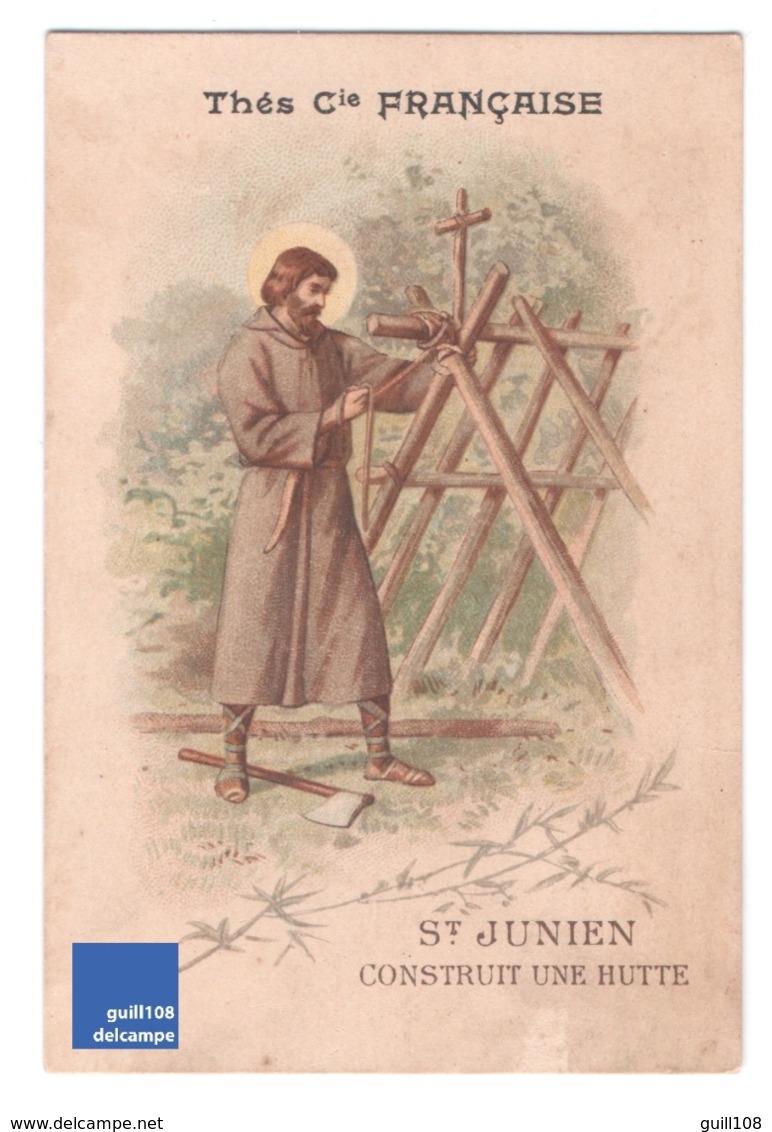 Chromo Image Pieuse Thés Chocolat Compagnie Française Romanet Saint Junien Construit Une Hutte Holy Card A30-52 - Tea & Coffee Manufacturers