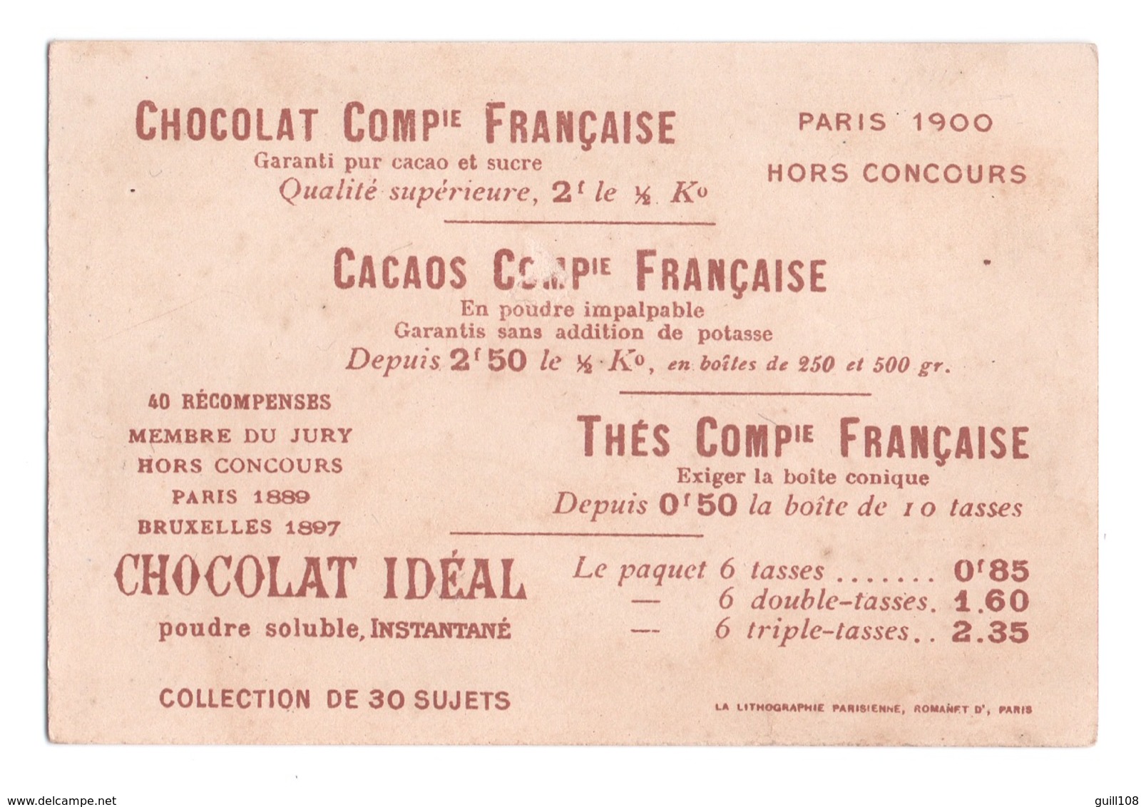 Chromo Image Pieuse Thés Chocolat Compagnie Française Romanet Saint Junien Construit Une Hutte Holy Card A30-52 - Tea & Coffee Manufacturers