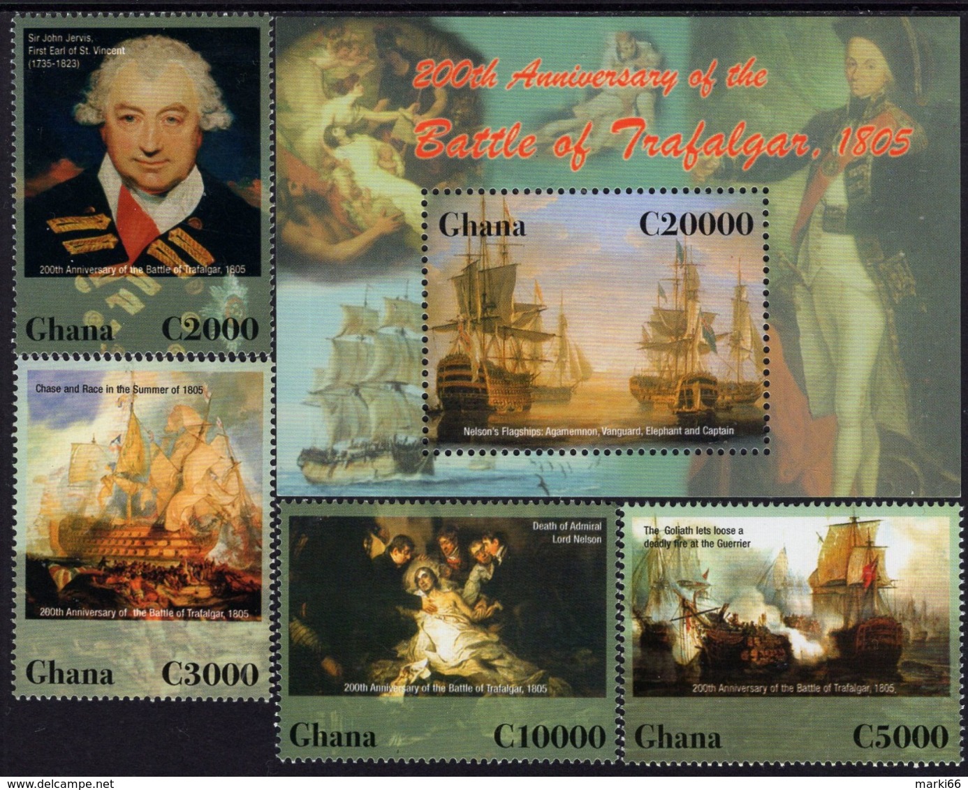 Ghana - 2006 - 200th Anniversary Of Trafalgar Battle - Mint Stamp Set + Souvenir Sheet - Ghana (1957-...)