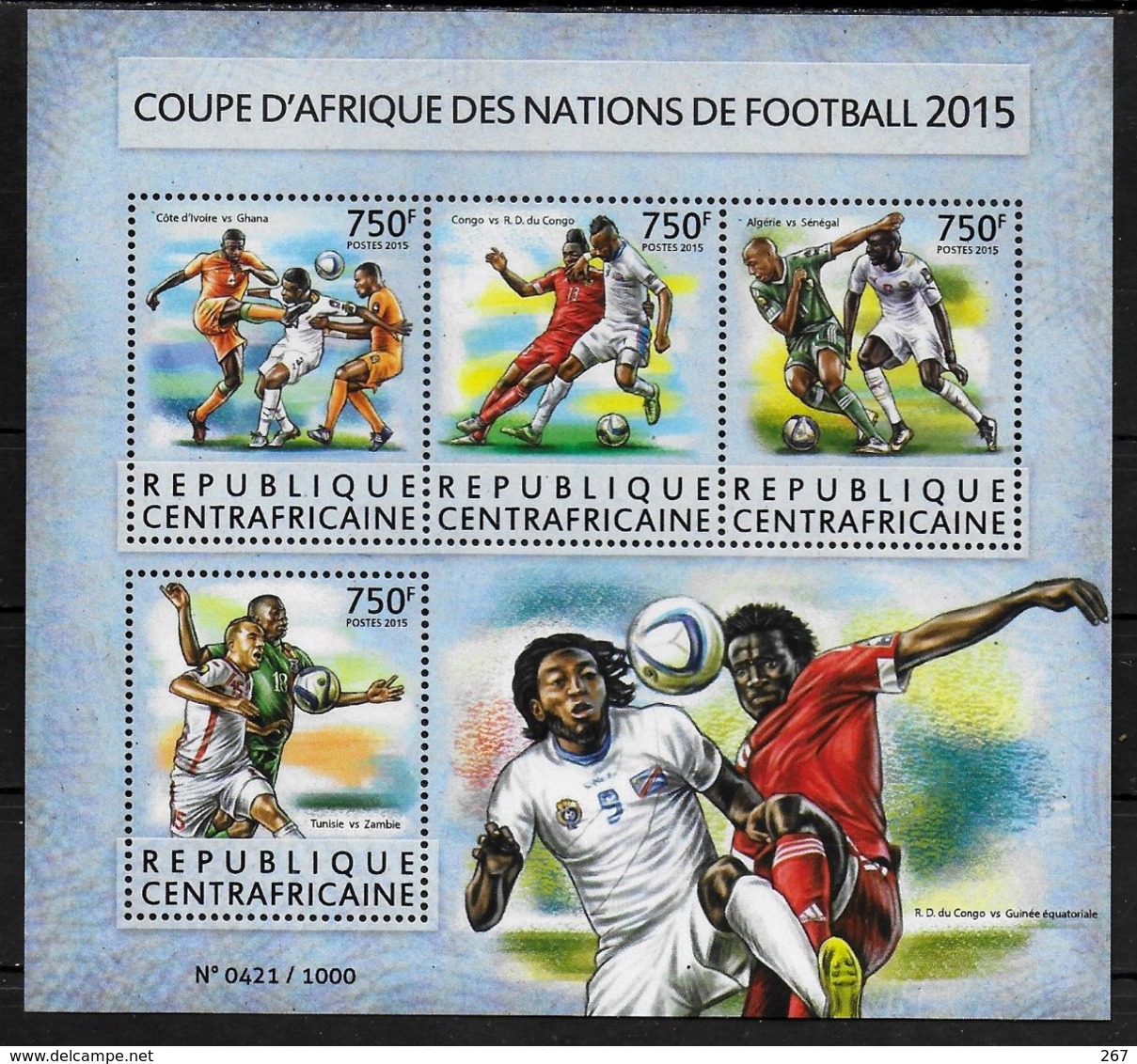 CENTRAFRIQUE  Feuillet  N° 3952/55 * *  ( Cote 18e ) Football  Soccer  Fussball - Fußball-Afrikameisterschaft