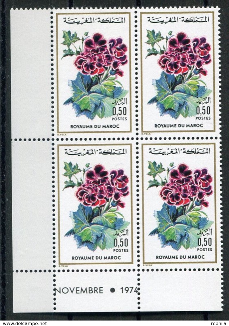 RC 14404 MAROC N° 727 FLEURS FLORE MAROCAINE BLOC DE 4 COIN DATÉ NEUF ** - Marokko (1956-...)