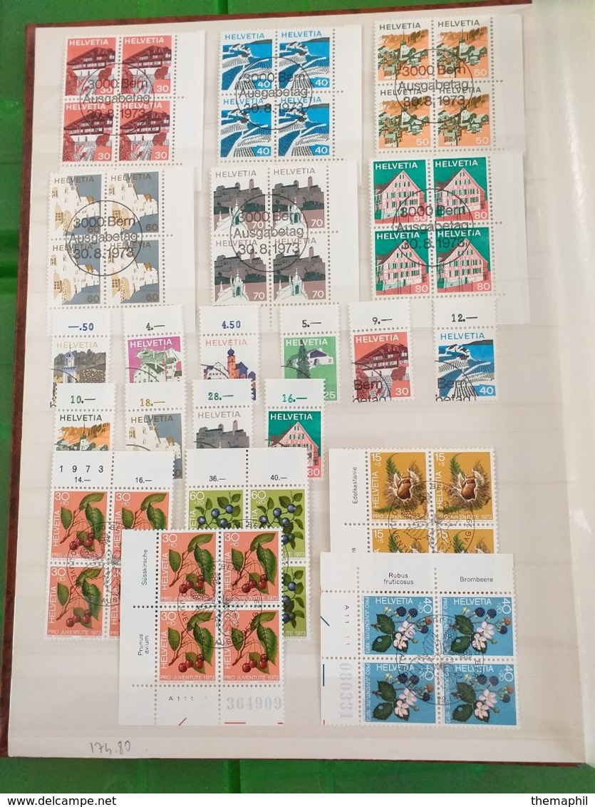 lot n° TH.1082 SUISSE collection en 2 classeurs nombreux blocs de 4 neufs** ou obl