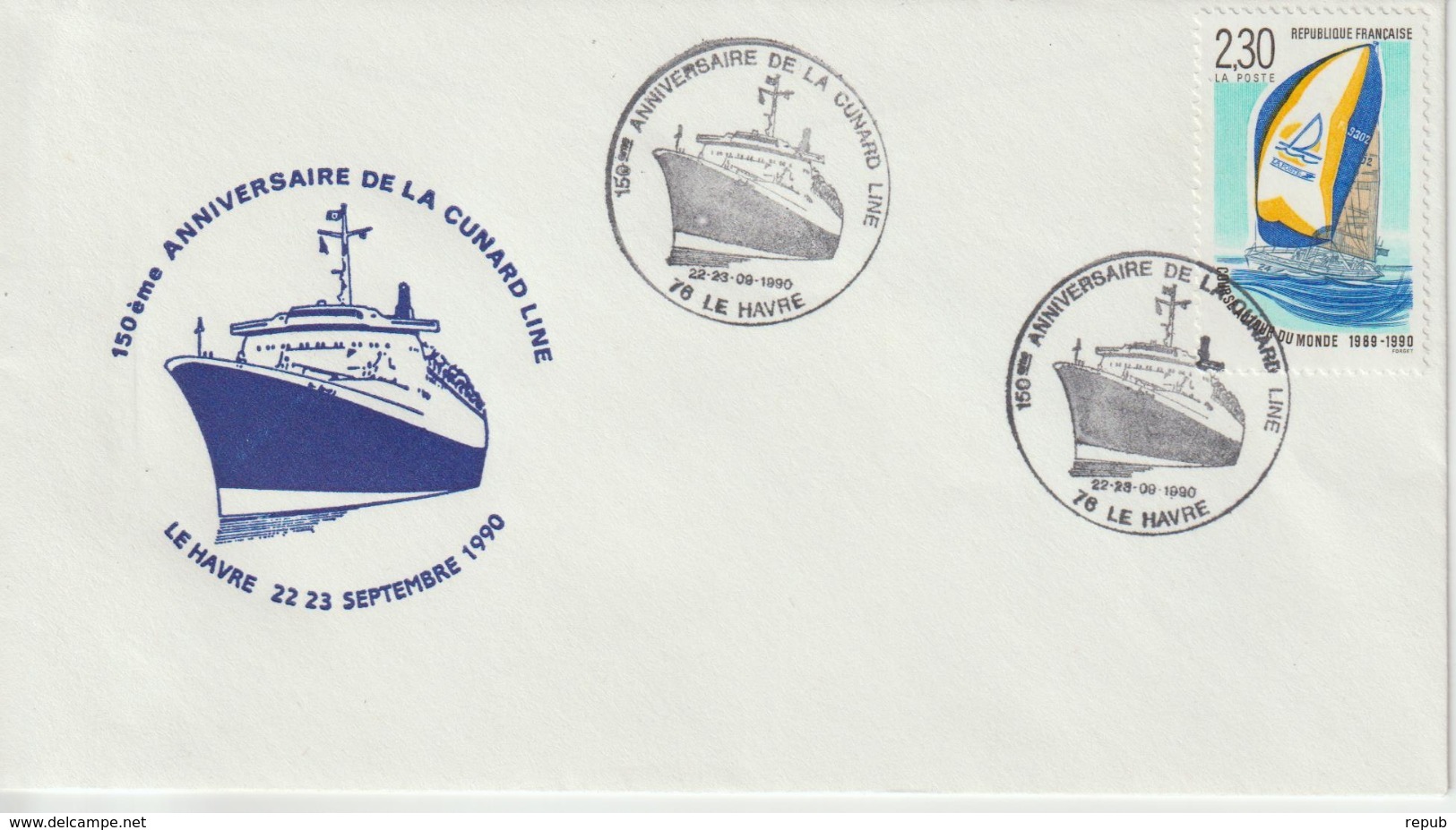 France 1990 150ème Anniversaire Cunard Line Le Havre - Gedenkstempel