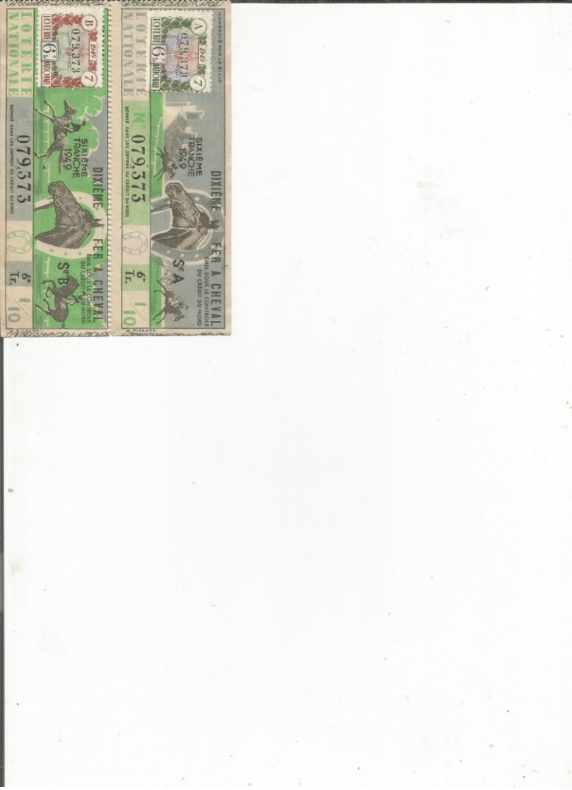 Lot De 2 Billets Loterie Fer A Cheval 1949 - Lotterielose