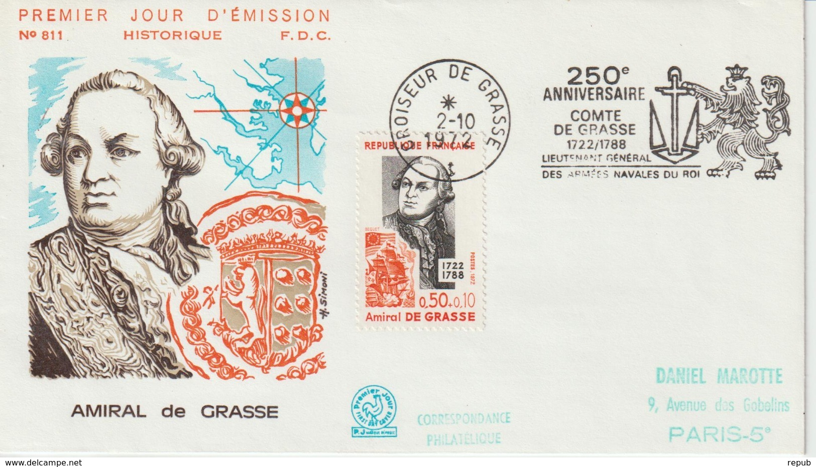 France 1972 Secap Du Croiseur De Grasse - Poste Navale