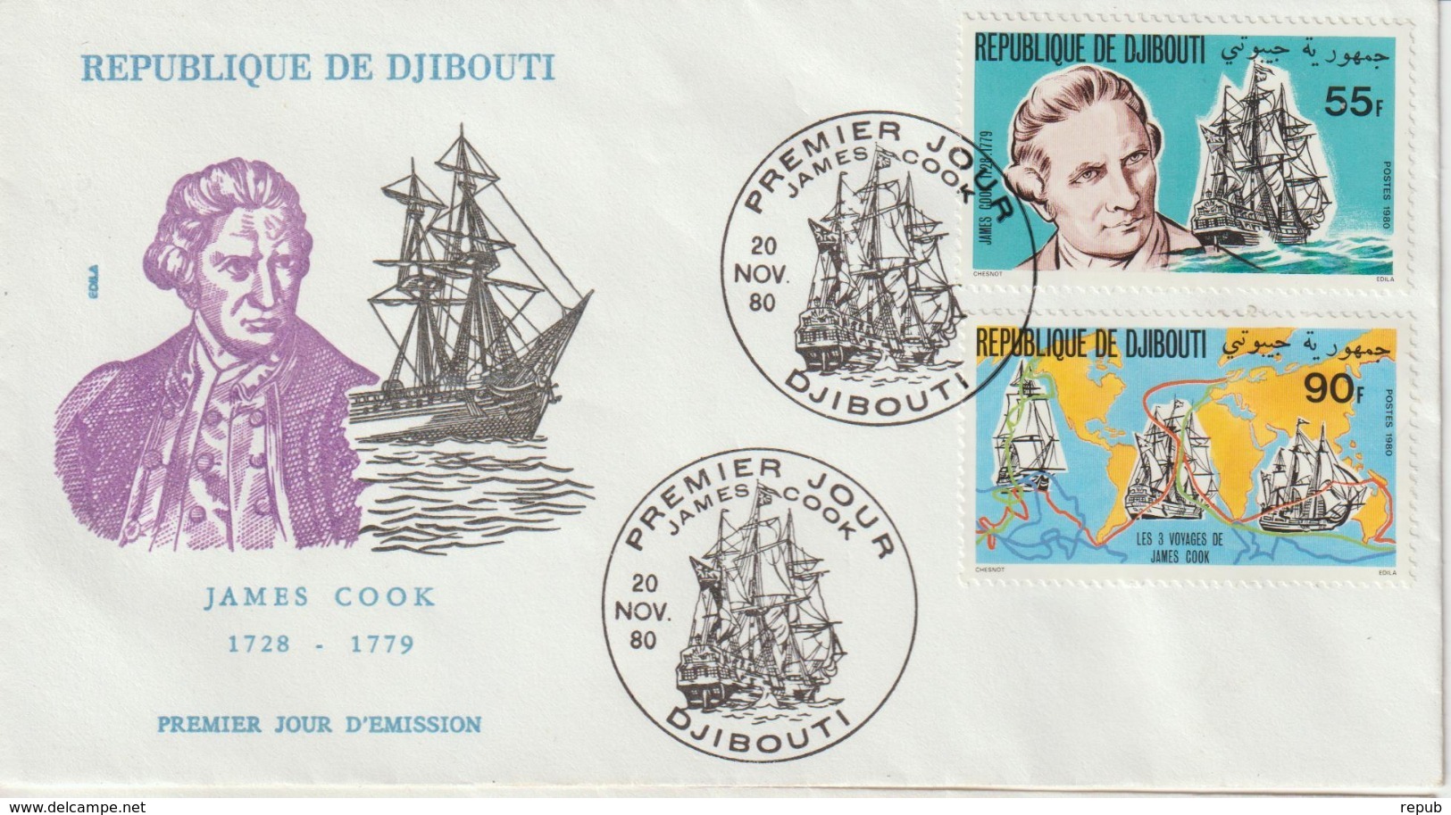 Djibouti 1980 FDC Bateaux J Cook 525-6 - Djibouti (1977-...)