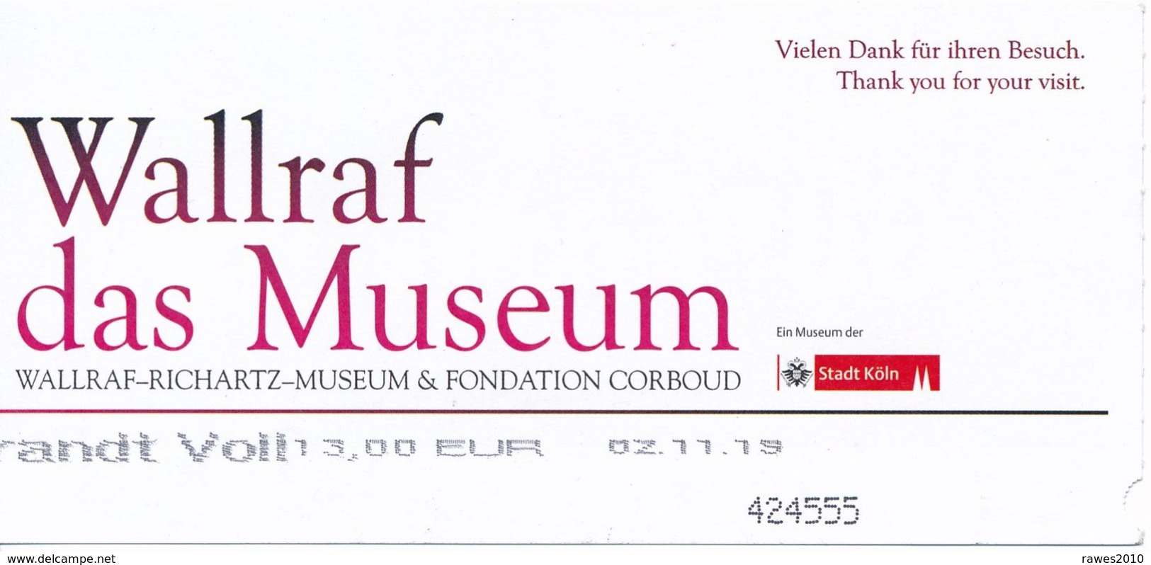BRD Köln Eintrittskarte 2019 Wallraf - Richartz - Museum Ausstellung "Inside Rembrandt" - Tickets - Vouchers