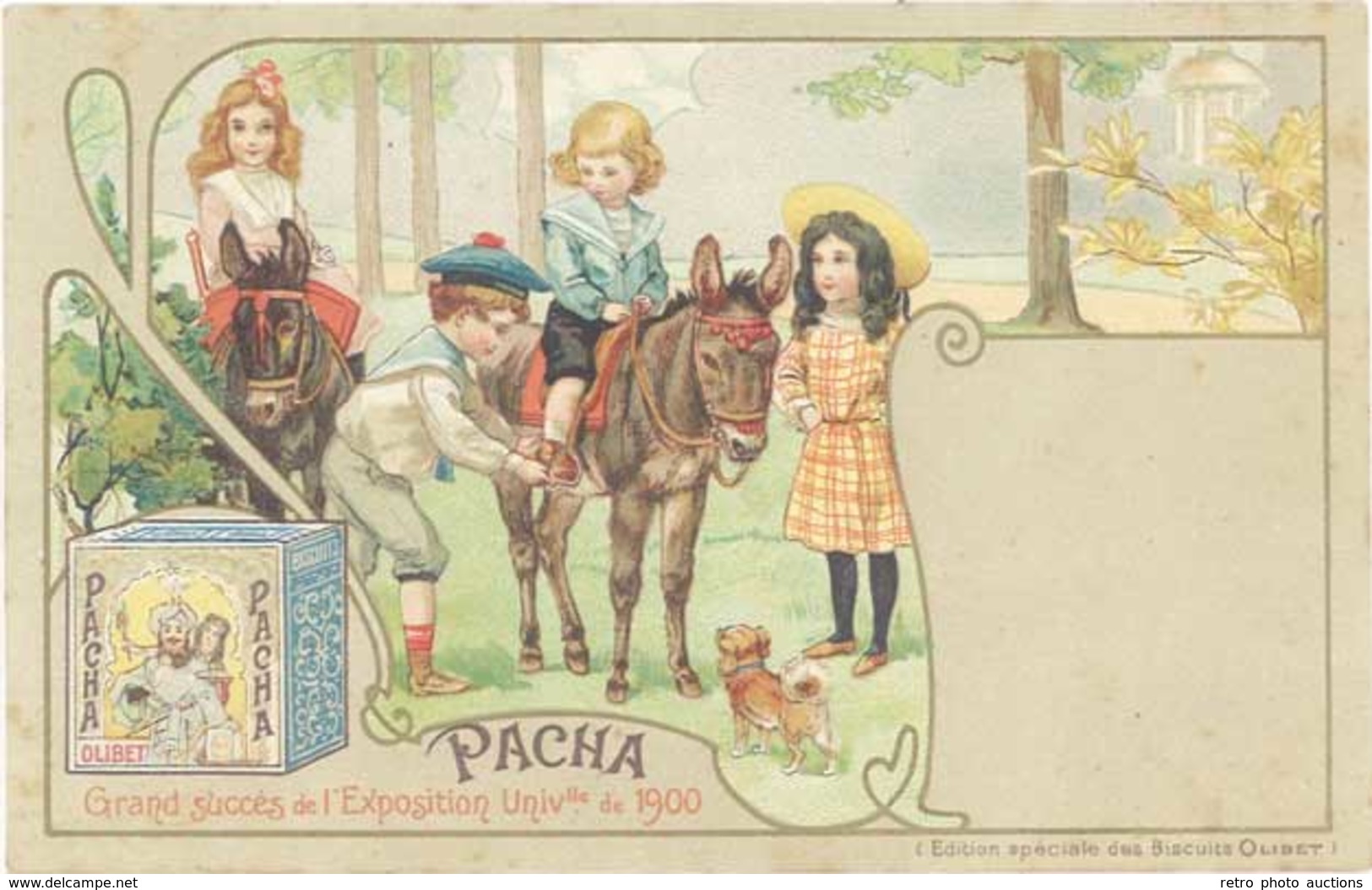 B Biscuits Olibet, Pacha, Exposition Universelle 1900, ânes - Werbepostkarten