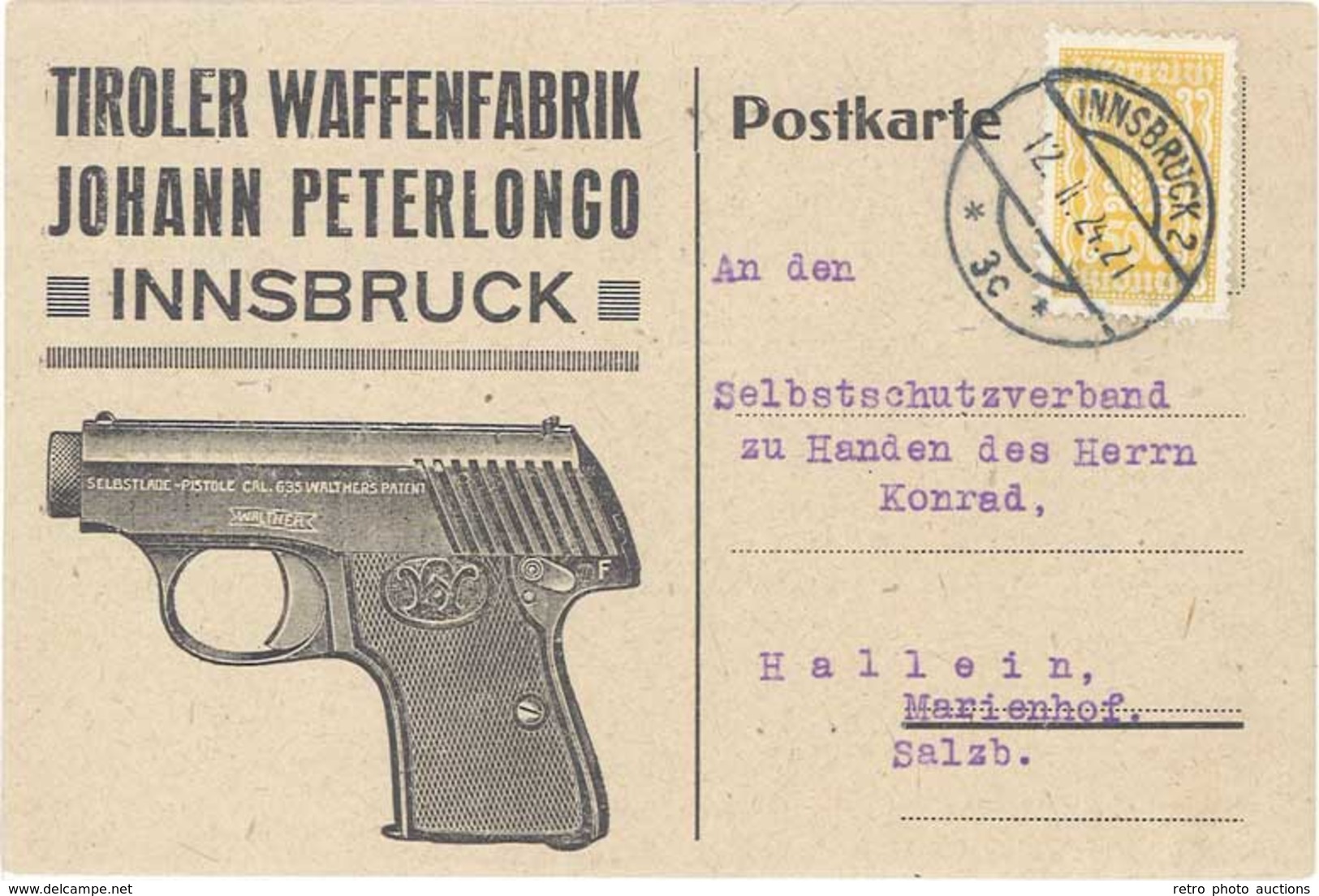 TB Tiroler Waffenfabrik Johann Peterlongo, Innsbruck - Werbepostkarten