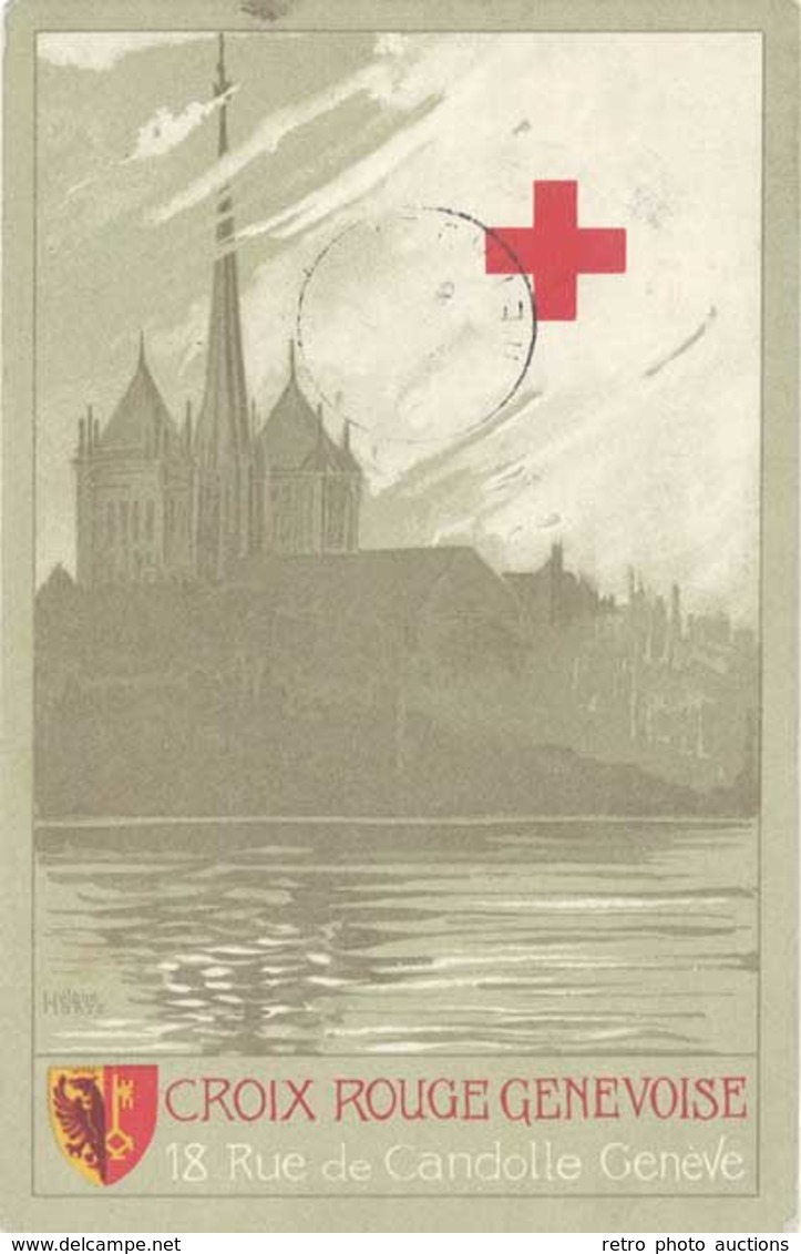 TB Croix Rouge Genevoise, Tampon Commission Militaire - Werbepostkarten