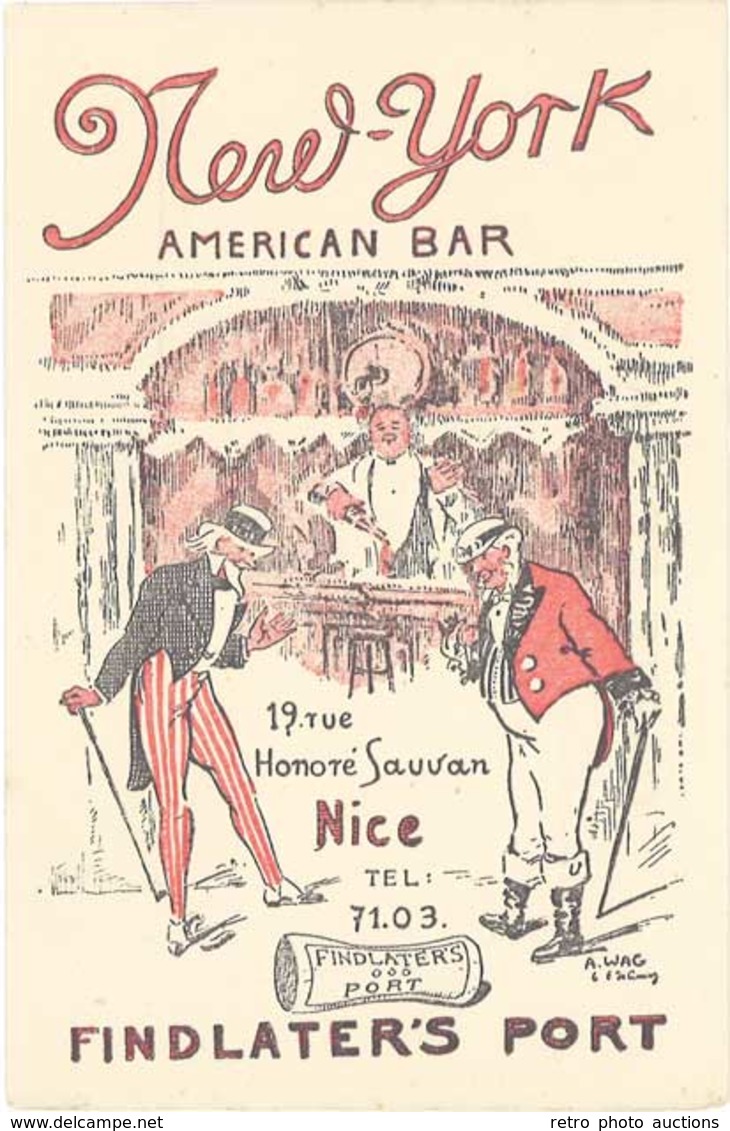TB New-York, American Bar, Nice – Signée A. Wag - Werbepostkarten