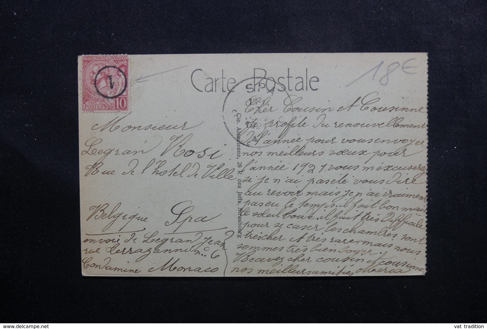 MONACO - Annulation De Facteur Sur Timbre Sur Carte Postale Pour La Belgique En 1921 - L 46099 - Briefe U. Dokumente