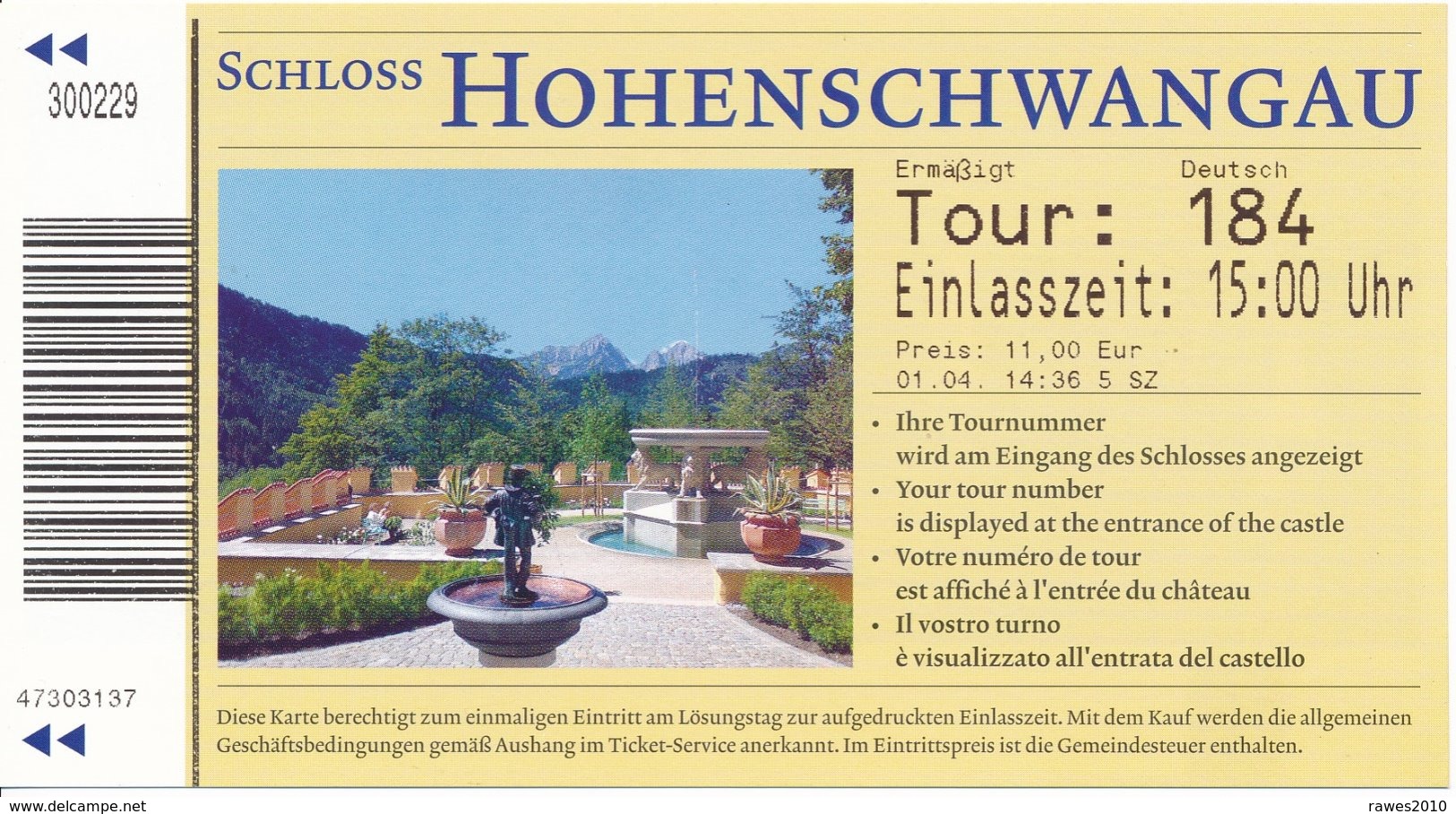 BRD Hohenschwangau Eintrittskarte 2014 Schloss Hohenschwangau Ludwig II. - Eintrittskarten