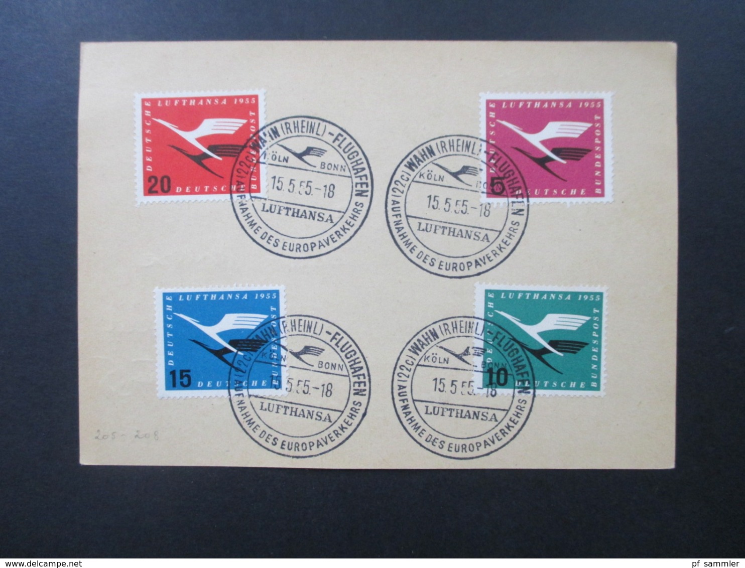 BRD 1955 Flugdienstbeginn Der Lufthansa Sonderstempel Wahn (Rheinl) Flughafen Aufnahme Des Europaverkehrs - Briefe U. Dokumente