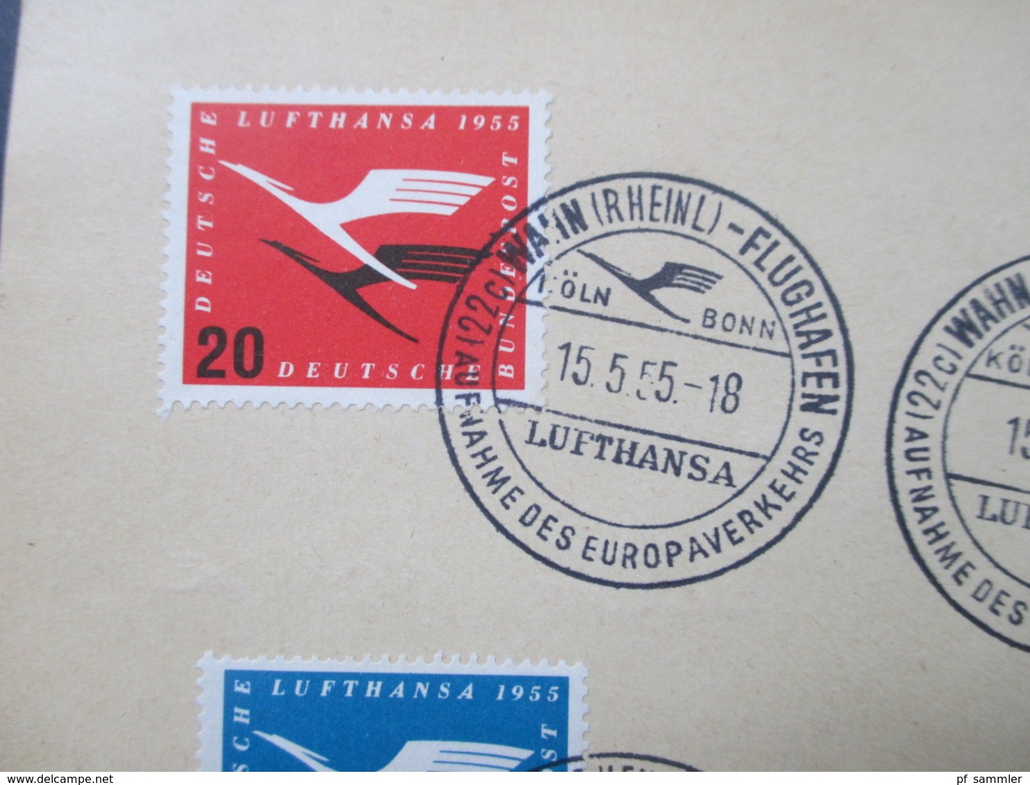 BRD 1955 Flugdienstbeginn Der Lufthansa Sonderstempel Wahn (Rheinl) Flughafen Aufnahme Des Europaverkehrs - Briefe U. Dokumente