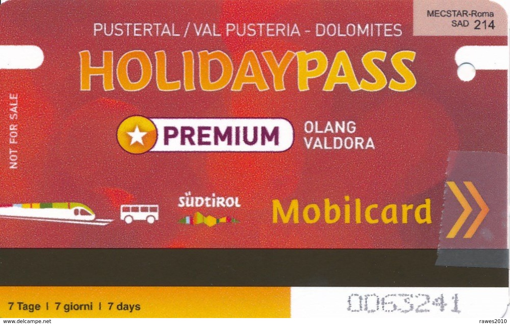 Italien Pustertal / Südtirol Holidaypass Premium Mobilcard Eisenbahn Bus - Europa