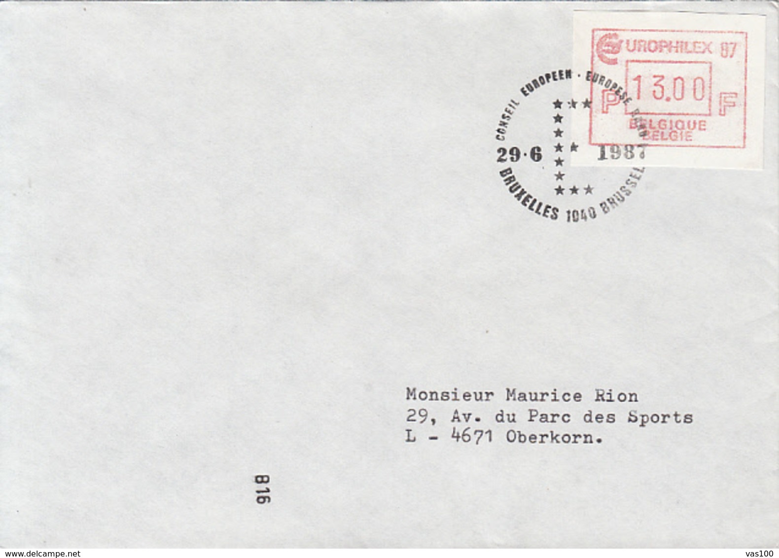 BRUXELLES- EUROPEAN COUNCIL POSTMARKS, AMOUNT 3 RED MACHINE STAMP ON COVER, 1987, BELGIUM - Lettres & Documents