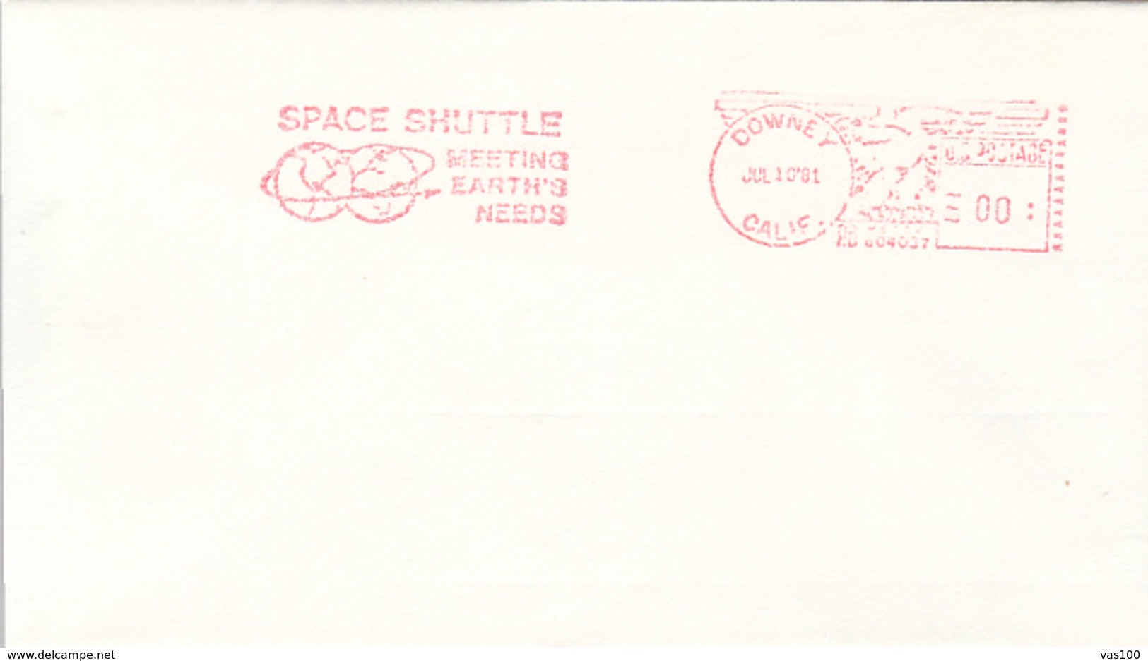 SPACE, COSMOS, SPACE SHUTTLE MEETING EARTH'S NEEDS, DOWNEY, RED MACHINE STAMPS ON COVER, 1981, USA - North  America