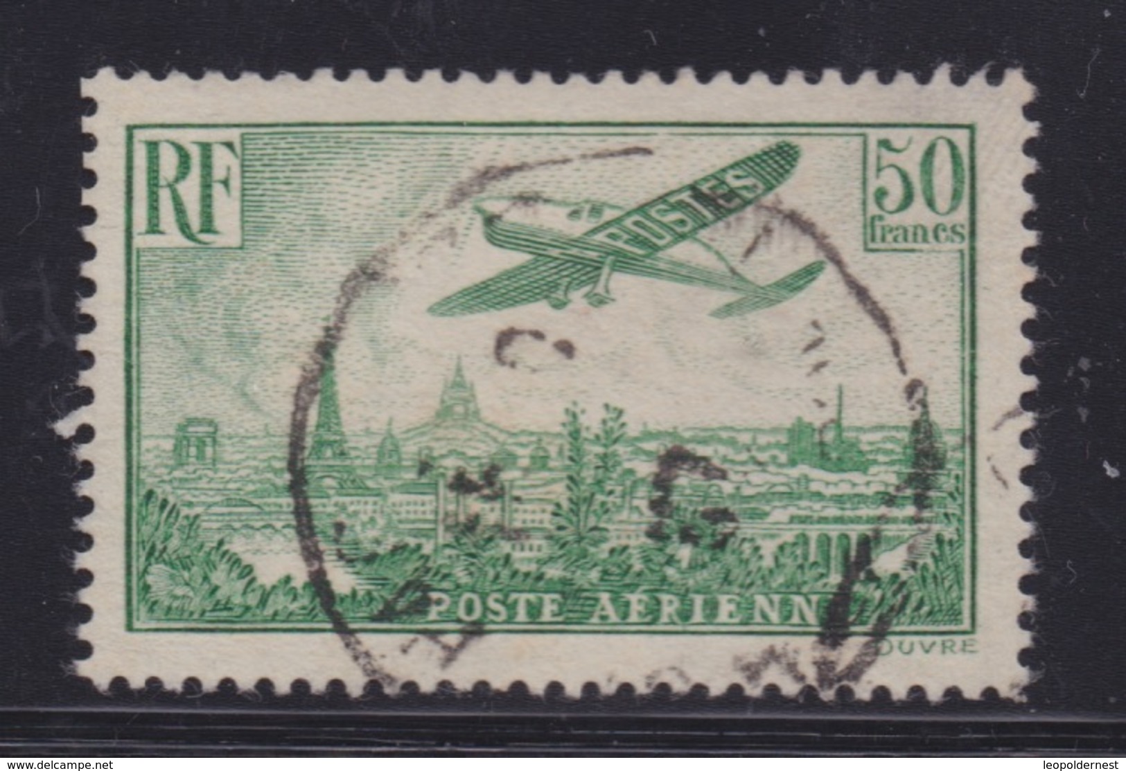 FRANCE - POSTE AERIENNE. N°14. 50 Frs VERT. Oblitéré . Cote : 420€. Signé. - 1927-1959 Matasellados