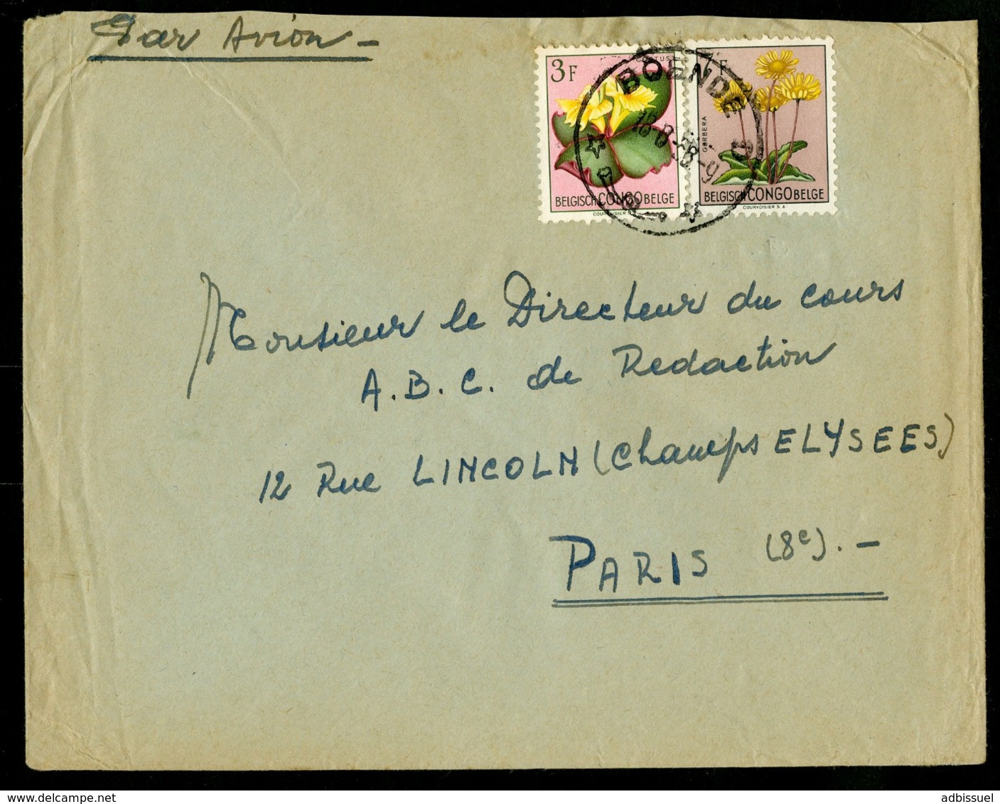 CONGO BELGE "BOENDE D 18/8/58" Sur N° 314 + 318. Sur Enveloppe Par Avion Pour La France. - Lettres & Documents