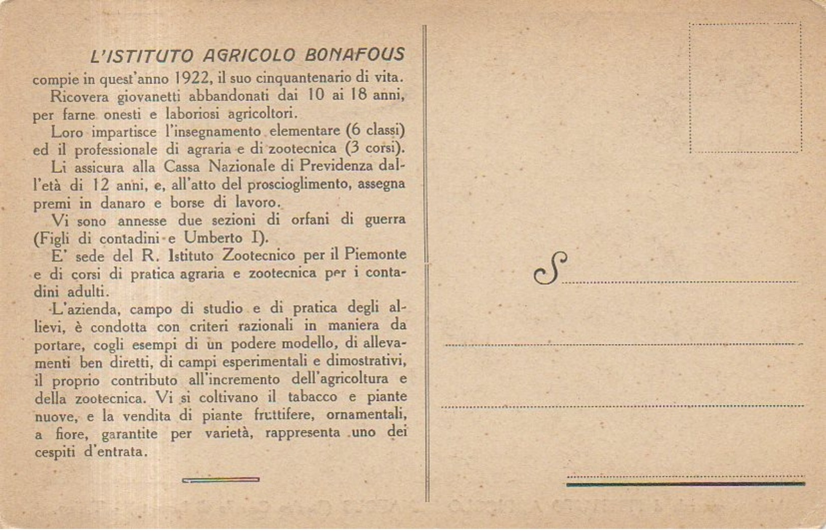 TORINO - ISTITUTO AGRICOLO BONAFOUS - CASTELLO DI LUCENTO - Educazione, Scuole E Università