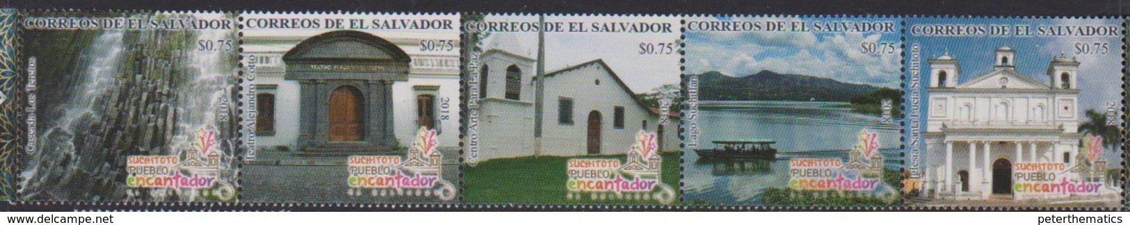 EL SALVADOR, 2018, MNH, AN ENCHANTING LAND, WATER FALLS, MOUNTAINS, BOATS, CATHEDRALS, ARCHITECTURE,  5v - Sonstige & Ohne Zuordnung