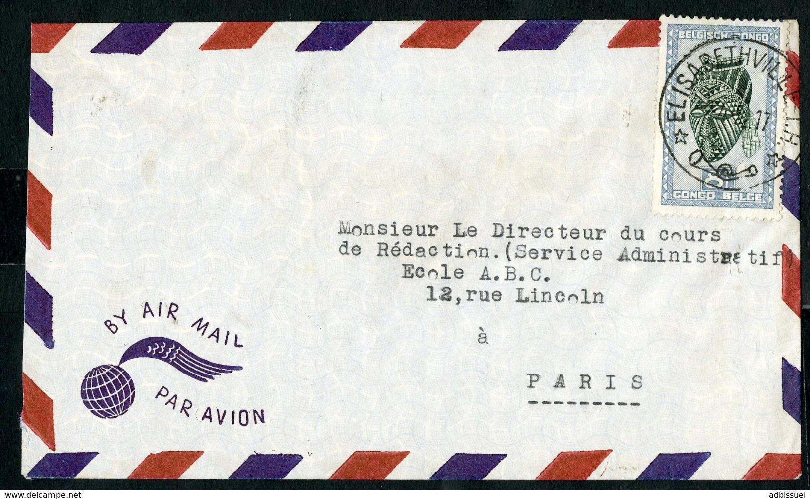 CONGO BELGE "ELISABETHVILLE I.H. 2/4/52" Sur N° 291B. Sur Enveloppe Par Avion Pour La France. - Brieven En Documenten
