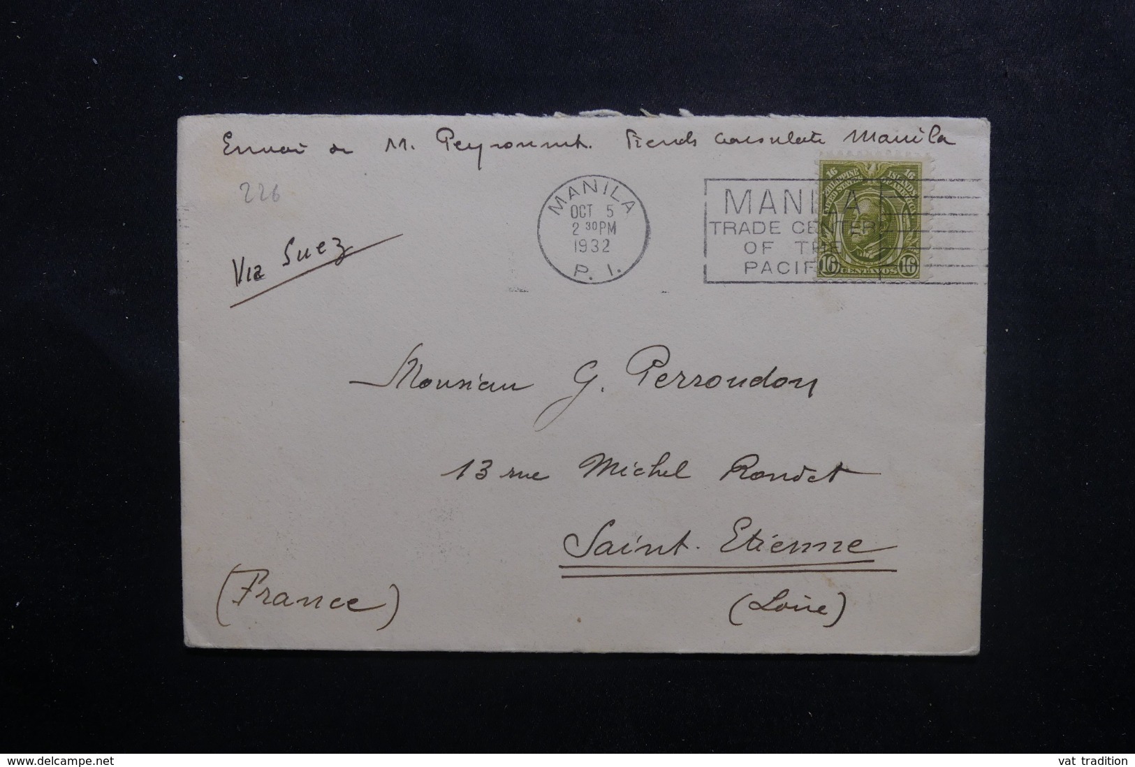 PHILIPPINES - Enveloppe De Manille Pour La France En 1932 Par Voie De Suez, Affranchissement Plaisant - L 46131 - Philippines