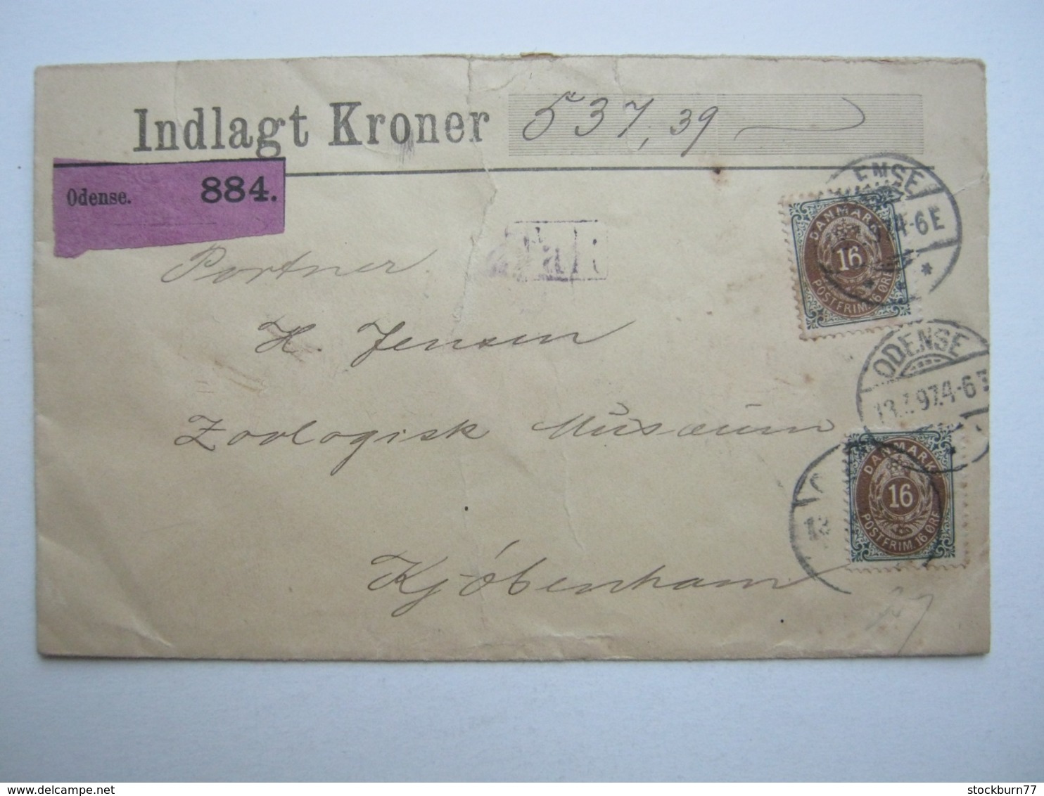 1897 , Wertbrief Mit 2 Mal 16 Öre, Riss Im Brief  Von Oben( Nur Vorderseite Des Briefes Betroffen) - Storia Postale