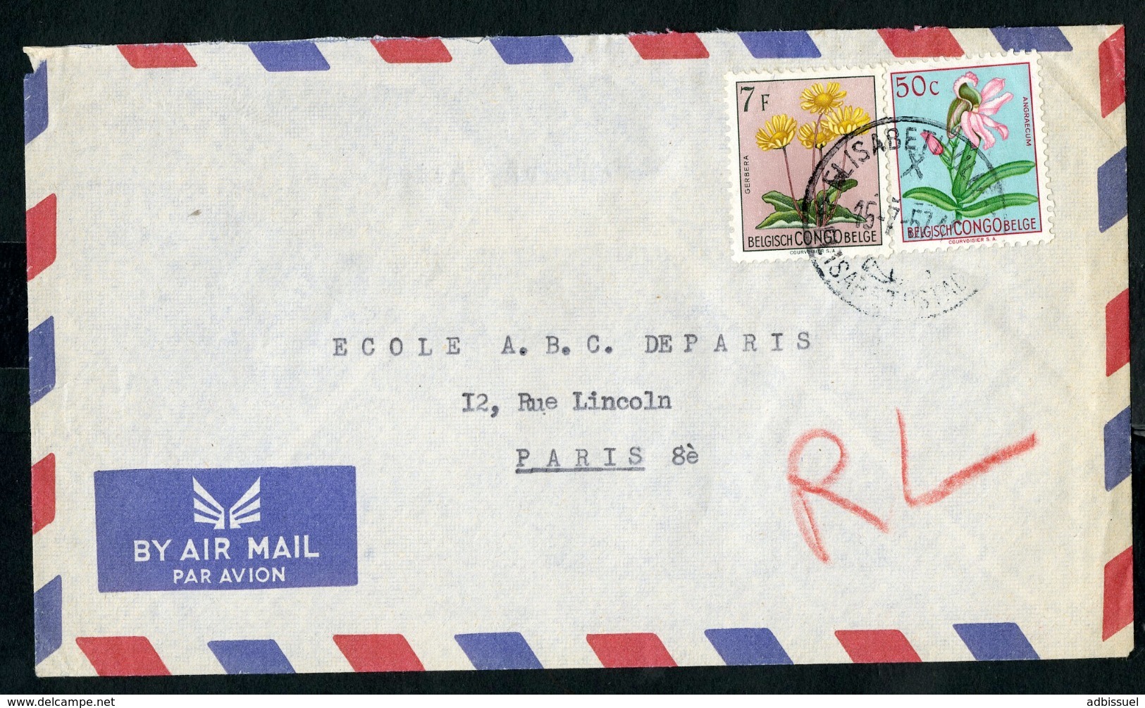 CONGO BELGE "ELISABETHVILLE X 15/7/57" Sur N° 307 + 318. Sur Enveloppe Par Avion Pour La France. - Storia Postale