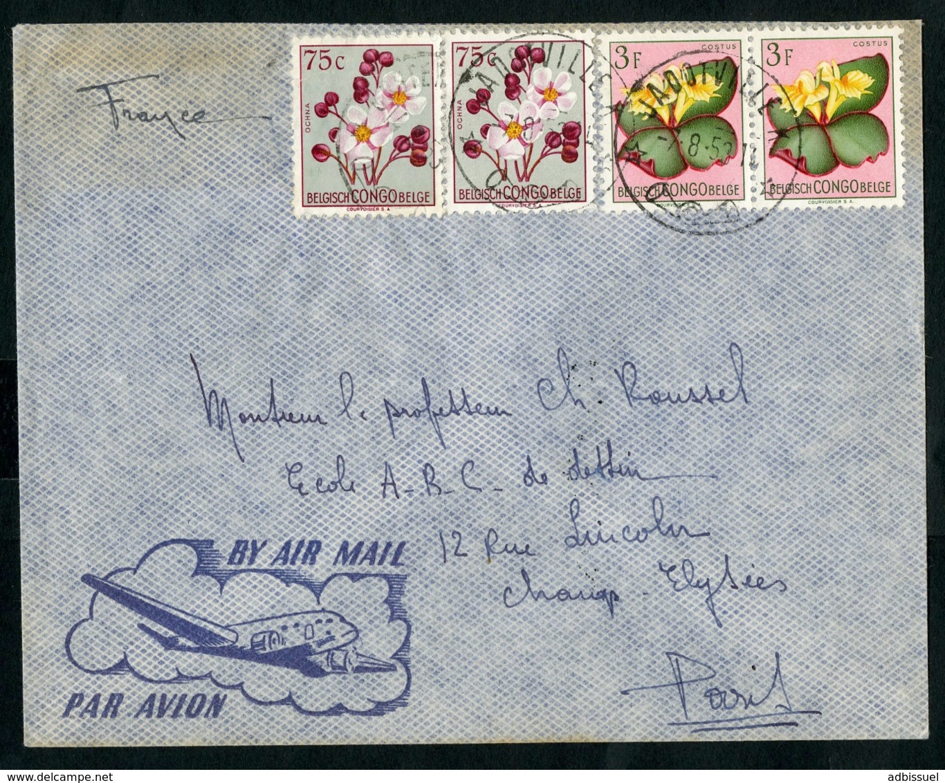 CONGO BELGE "JADOTVILLE K 7/8/53" Sur N° 309 (x2) + 314 (x2). Sur Enveloppe Par Avion Pour La France. - Storia Postale