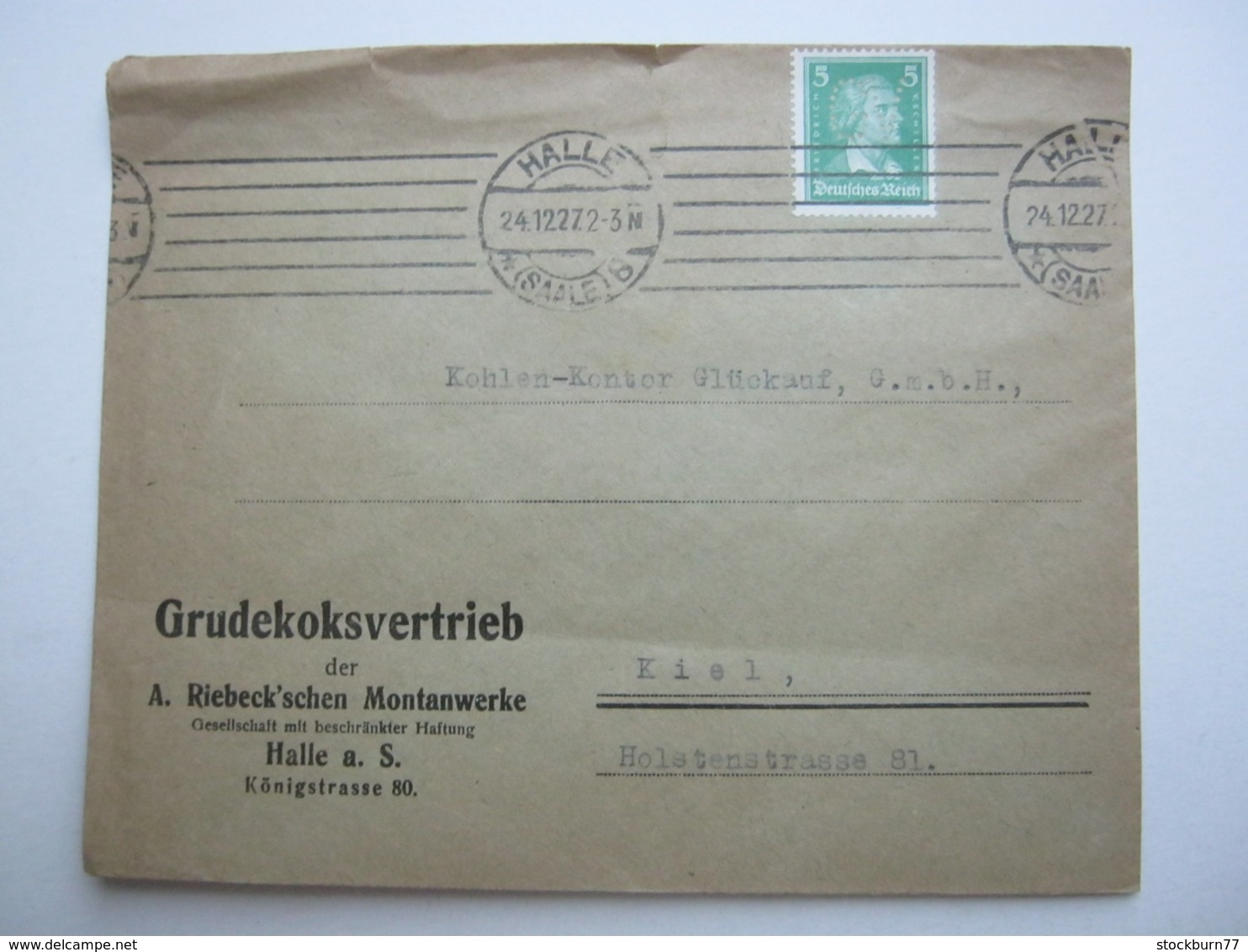 1927 , HALLE ,  5 Pfg. Mit Firmenlochung Auf Brief  , Perfin - Briefe U. Dokumente