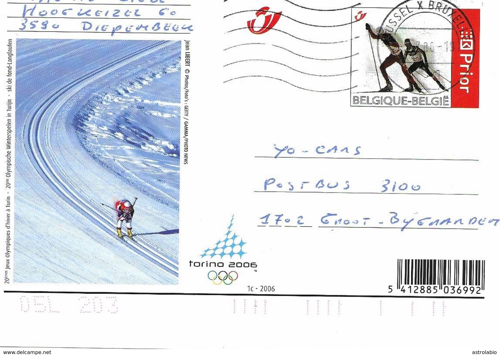 Belgique 2006 Olympiade De Torino, Entier Postal  Voyagée - Winter 2006: Turin