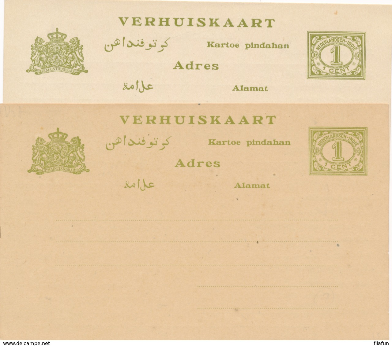 Nederlands Indië - 1920 - 1 Cent Cijfer, Verhuiskaarten G3a & G3b - Beide Kartonkleuren - Ongebruikt - Nederlands-Indië