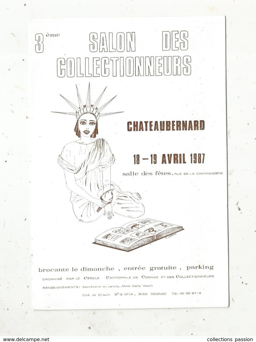 Cp, Bourses & Salons De Collections, 3 E Salon Des Collectionneurs, CHATEAUBERNARD , Charente , 1987, 2 Scans - Bourses & Salons De Collections