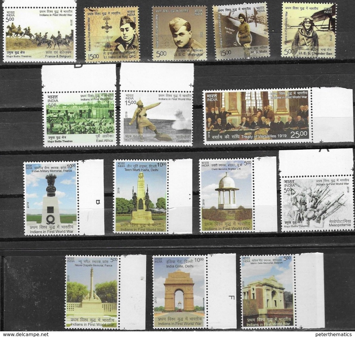 INDIA, 2019, MNH, WWI, GALLIPOLI, VERSAILLES TREATY, PLANES, MEMORIALS, MILITARY, PILOTS, 15v+ 3 SHEETLETS+ S/SHEET - WW1