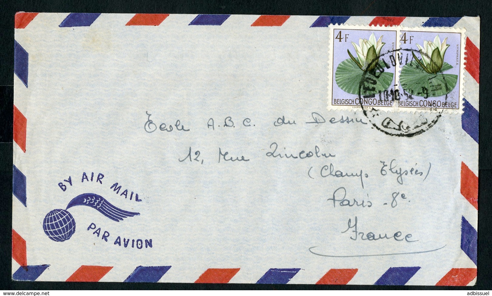 CONGO BELGE "LEOPOLDVILLE 1.M. 10/10/52" Sur N° 315 (x2). Sur Enveloppe Par Avion Pour La France - Lettres & Documents