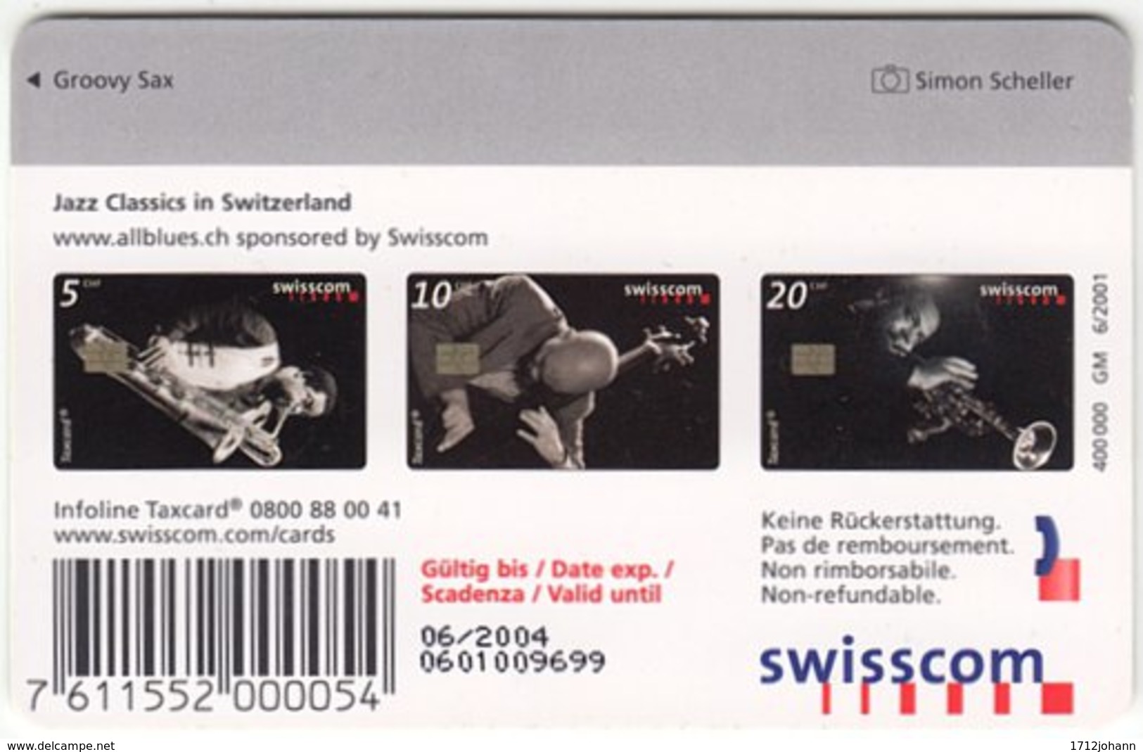SWITZERLAND C-231 Chip Swisscom - Musician, Jazz - Used - Suisse