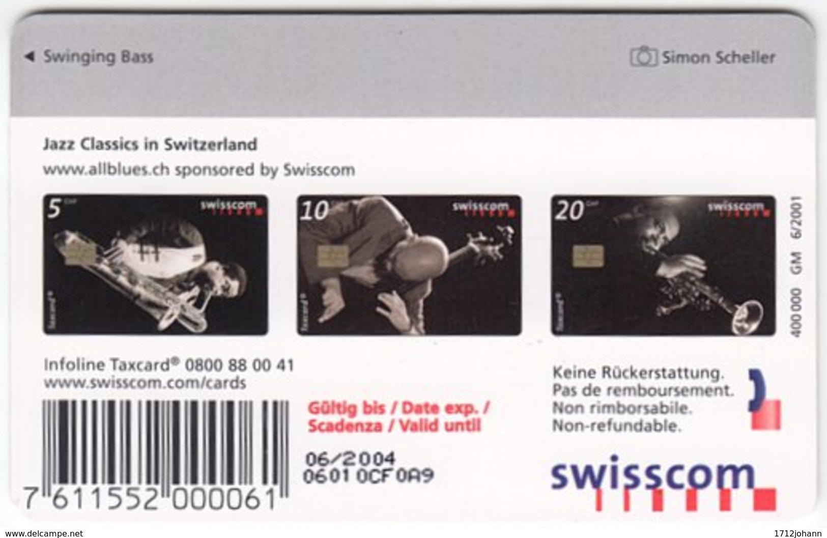 SWITZERLAND C-232 Chip Swisscom - Musician, Jazz - Used - Suisse