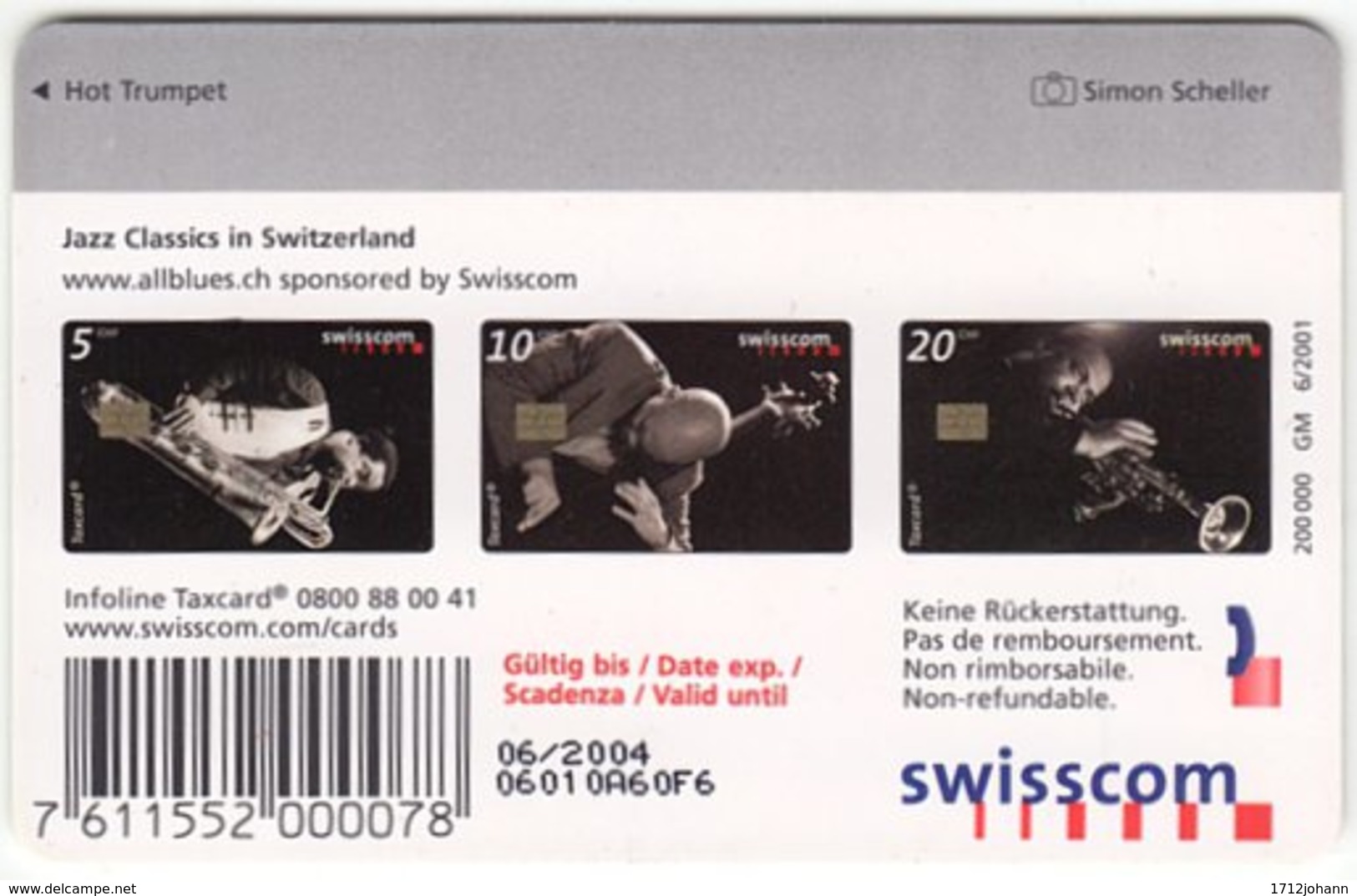 SWITZERLAND C-233 Chip Swisscom - Musician, Jazz - Used - Suisse