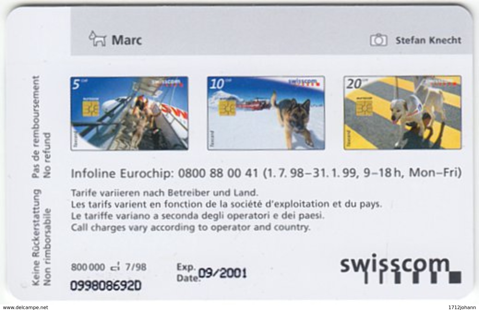 SWITZERLAND C-313 Chip Swisscom - Animal, Rescue Dog - Used - Schweiz